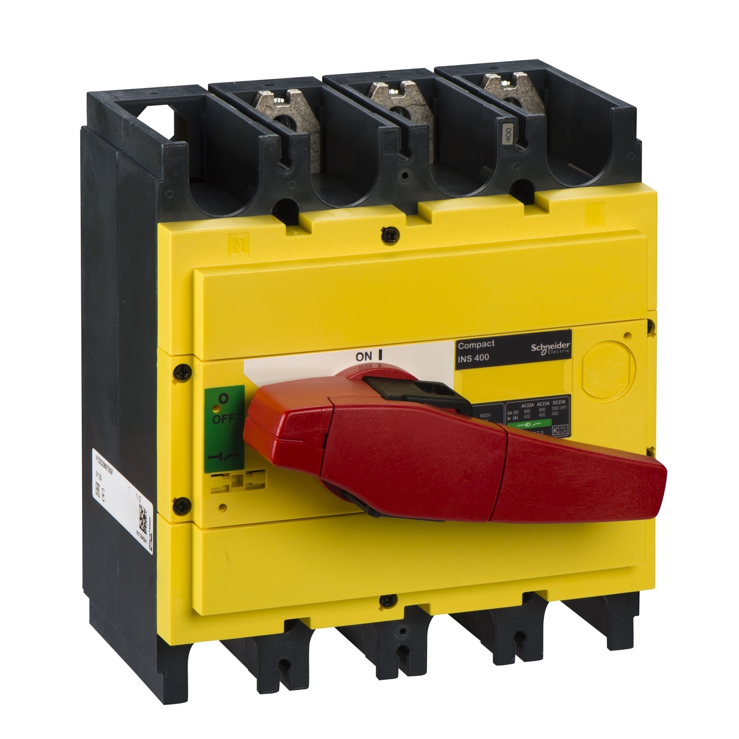 Switch disconnector, Compact INS400 , 400 A, with red rotary handle and yellow front, 3 poles