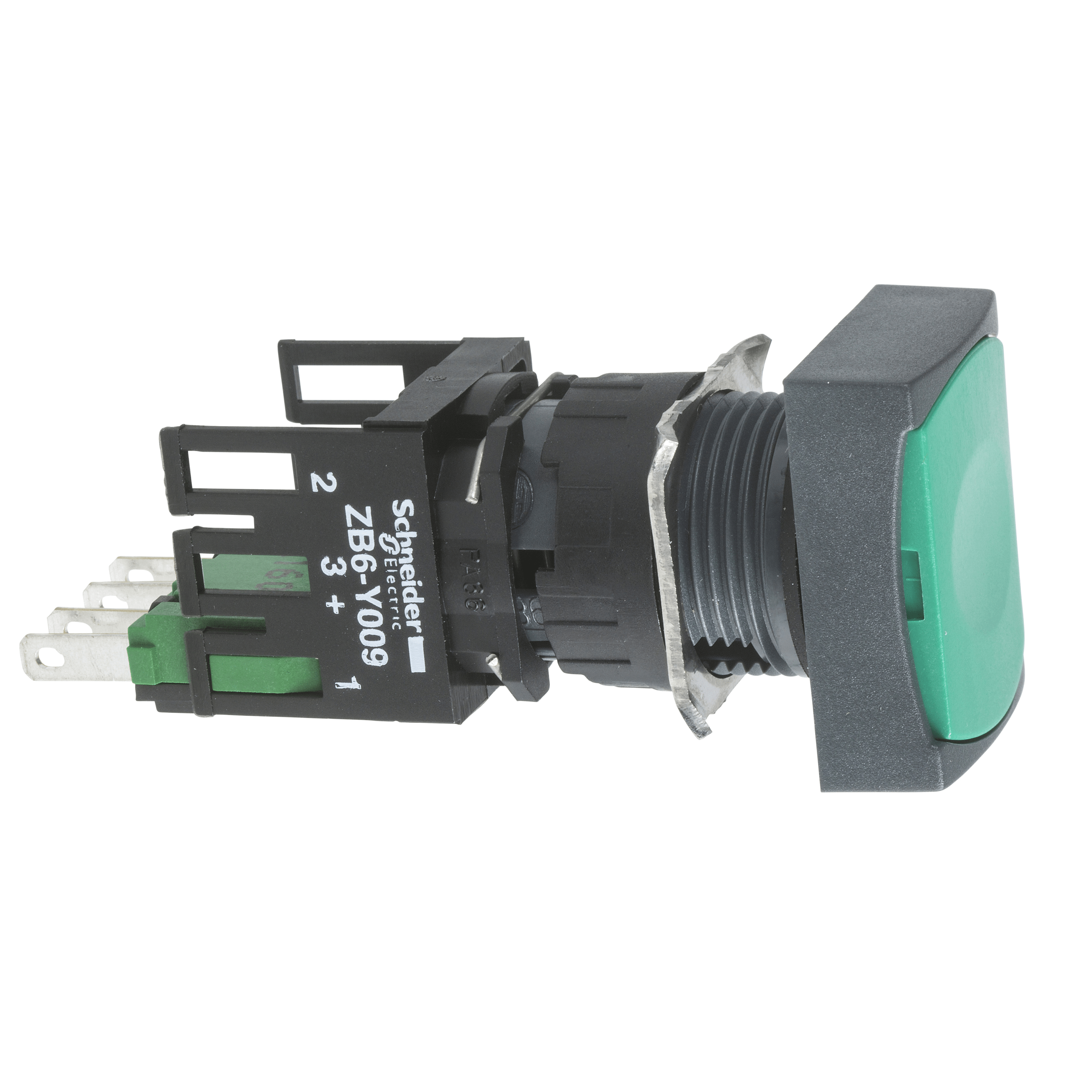 XB6DA35B – Complete push button, Harmony XB6, green rectangular flush pushbutton Ø 16 spring return 1NO+1NC unmarked | Sch…