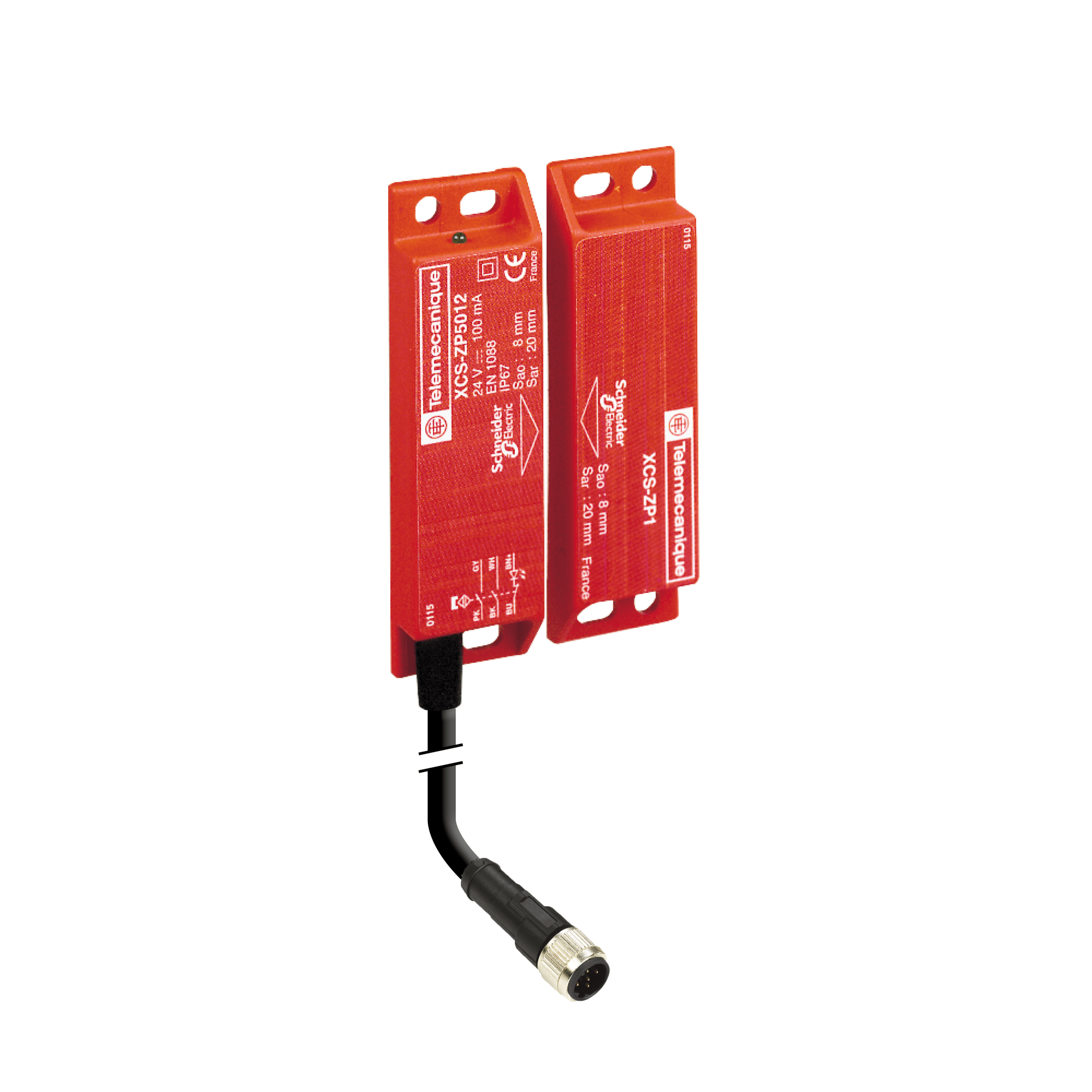 XCSDMP5012 - Coded magnetic switch, Telemecanique Safety switches XCS, XCSDMP, 1 NC + 2 NO, 1 NO staggered, 2 m Telemecanique Sensors