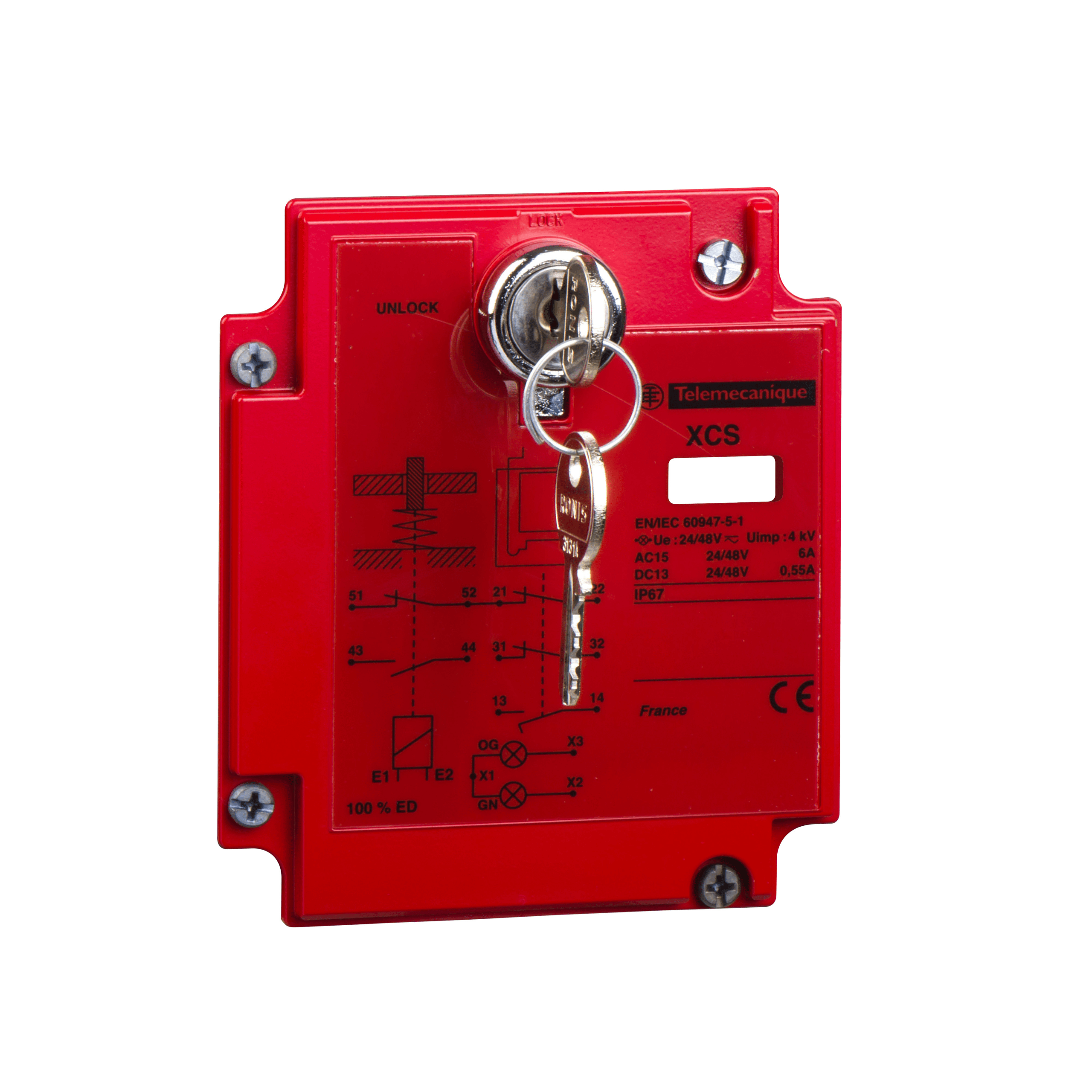 Safety switch, Telemecanique Safety switches XCS, metal XCSE, 2NC+1 NO, slow break, 2 entries tapped Pg 13, 24 V Telemecanique Sensors