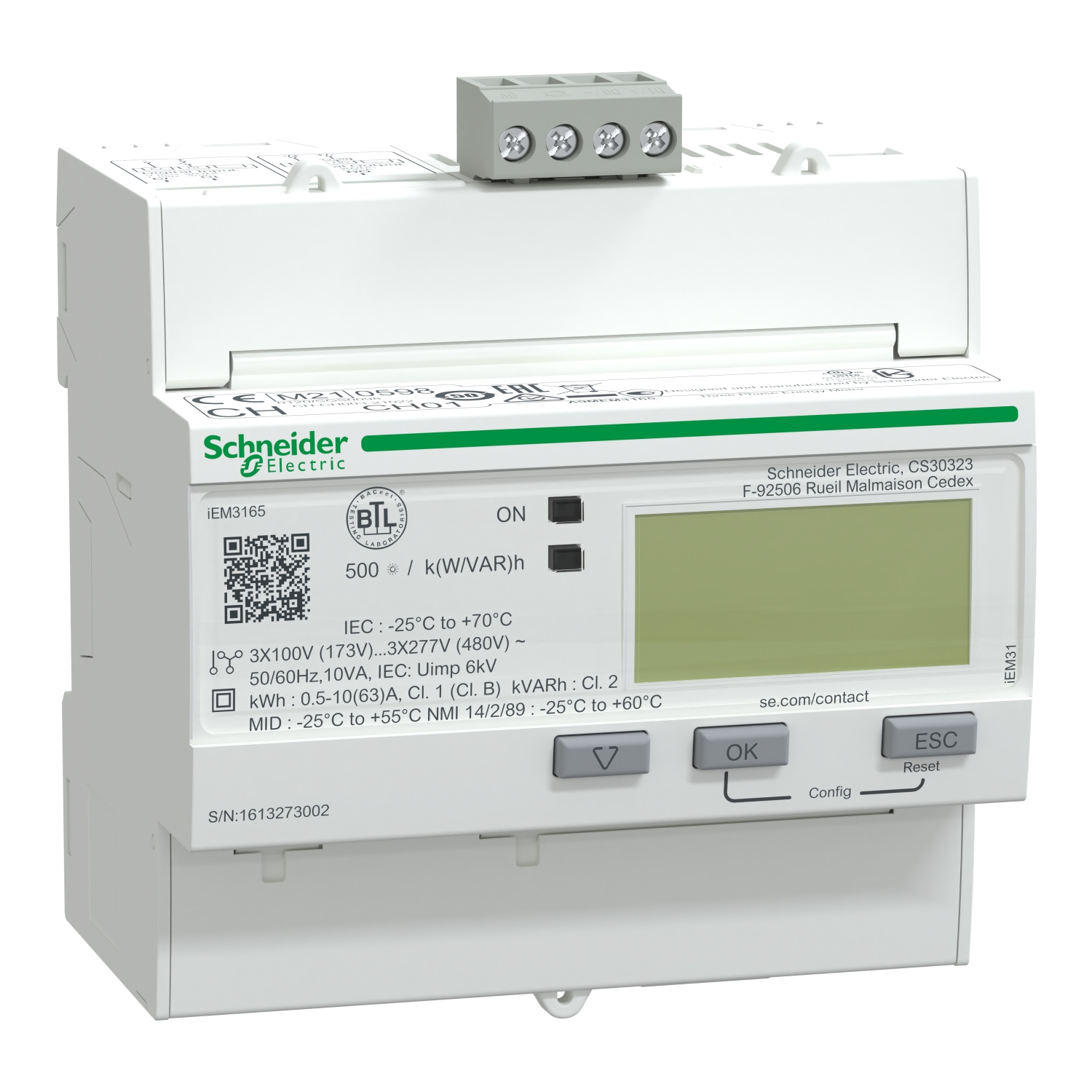 A9MEM3165 – IEM3165 energy meter - 63 A - BACnet - 1 digital I - 1 digital O - multi-tariff - MID | Schneider Electric