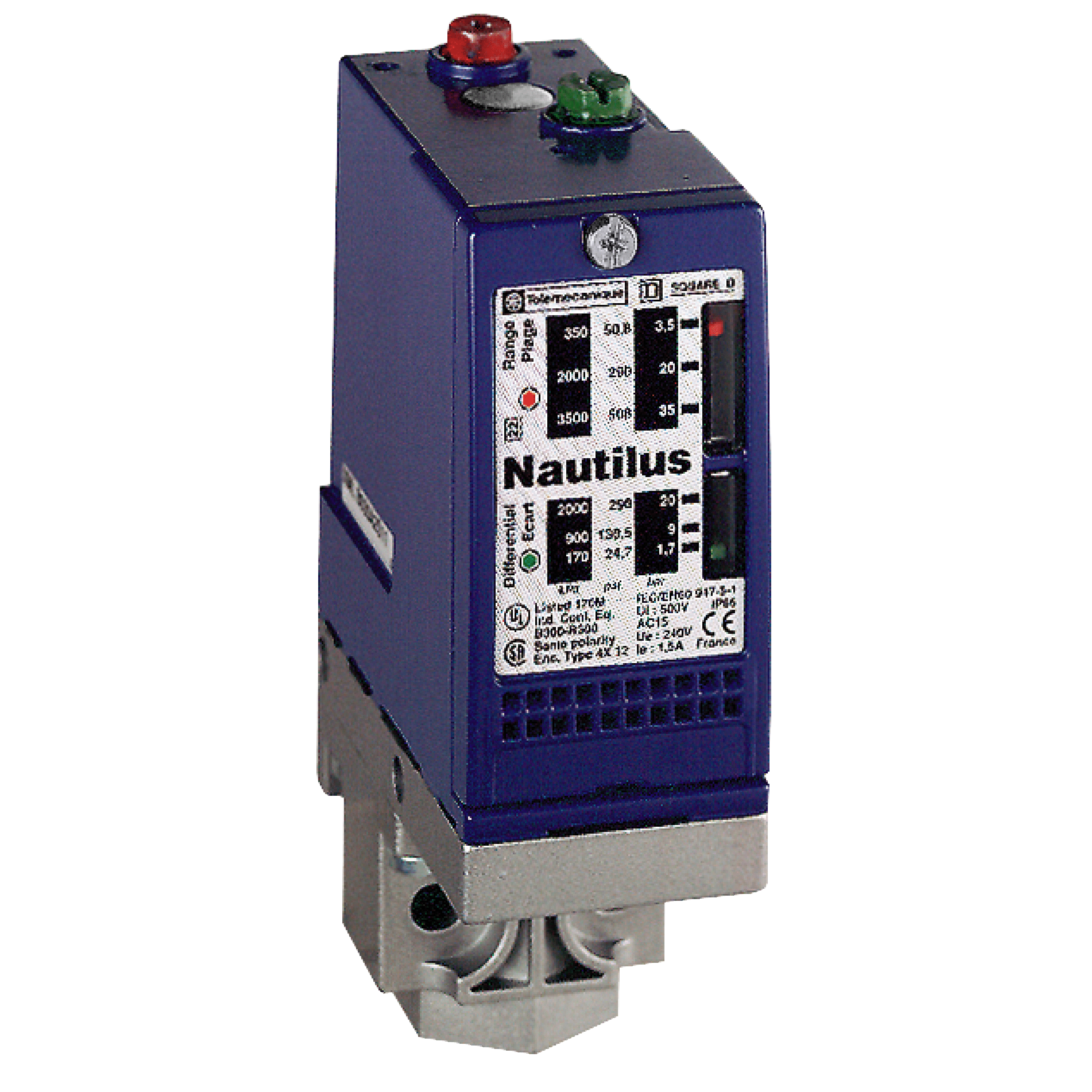 XMLB035A2S11 – Electromechanical pressure sensor, Pressure sensors XM, switch XMLB 35 bar, adjustable scale 2 thresholds, 1 C/O | Telemecanique Sensors