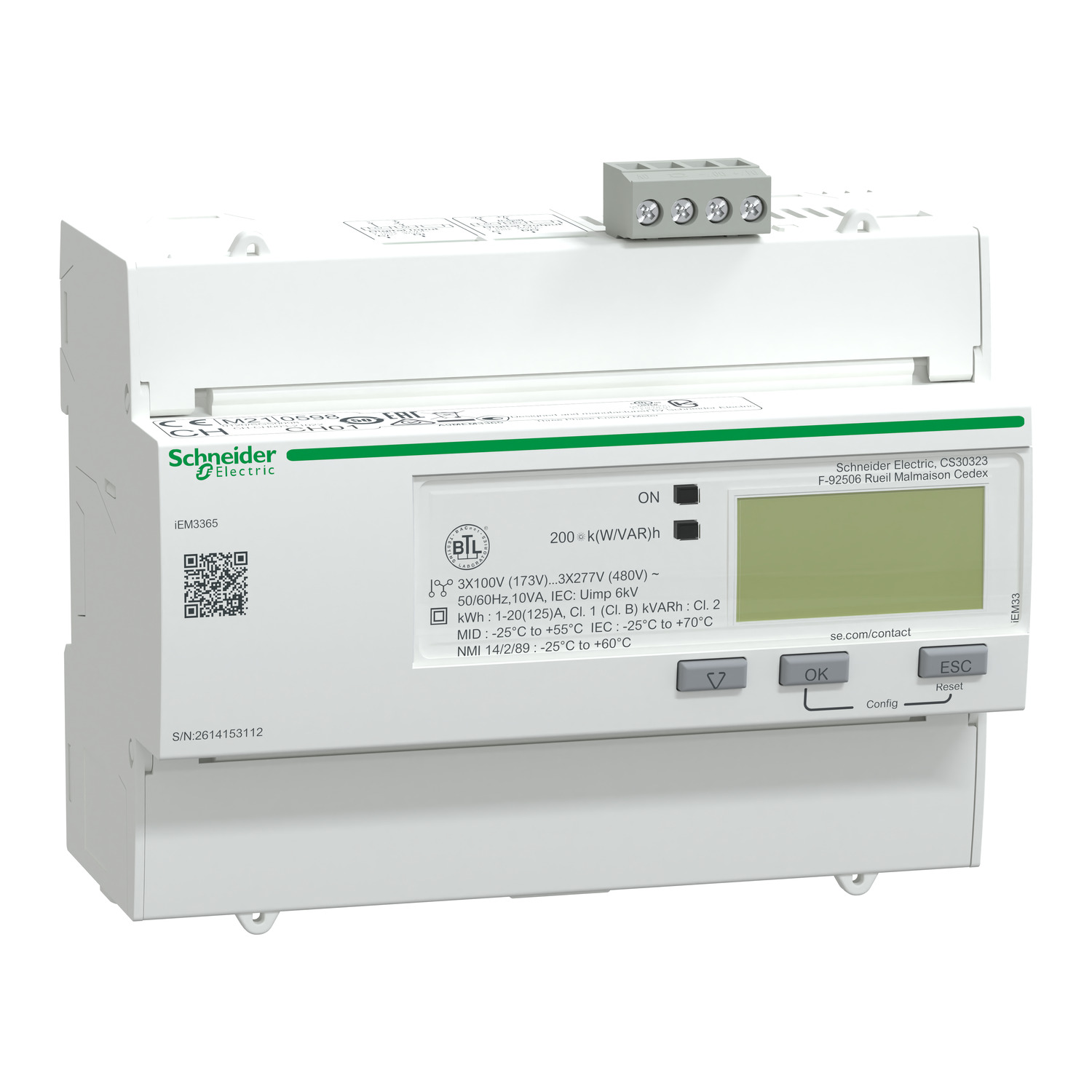 A9MEM3365 – IEM3365 energy meter - 125 A - BACnet - 1 digital I - 1 digital O - multi-tariff - MID | Schneider Electric