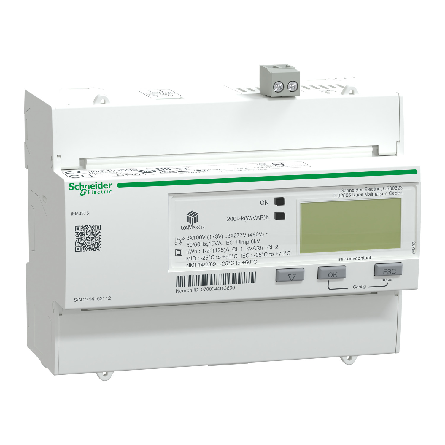 A9MEM3375 – IEM3375 energy meter - 125 A - LON - 1 digital I - multi-tariff - MID | Schneider Electric