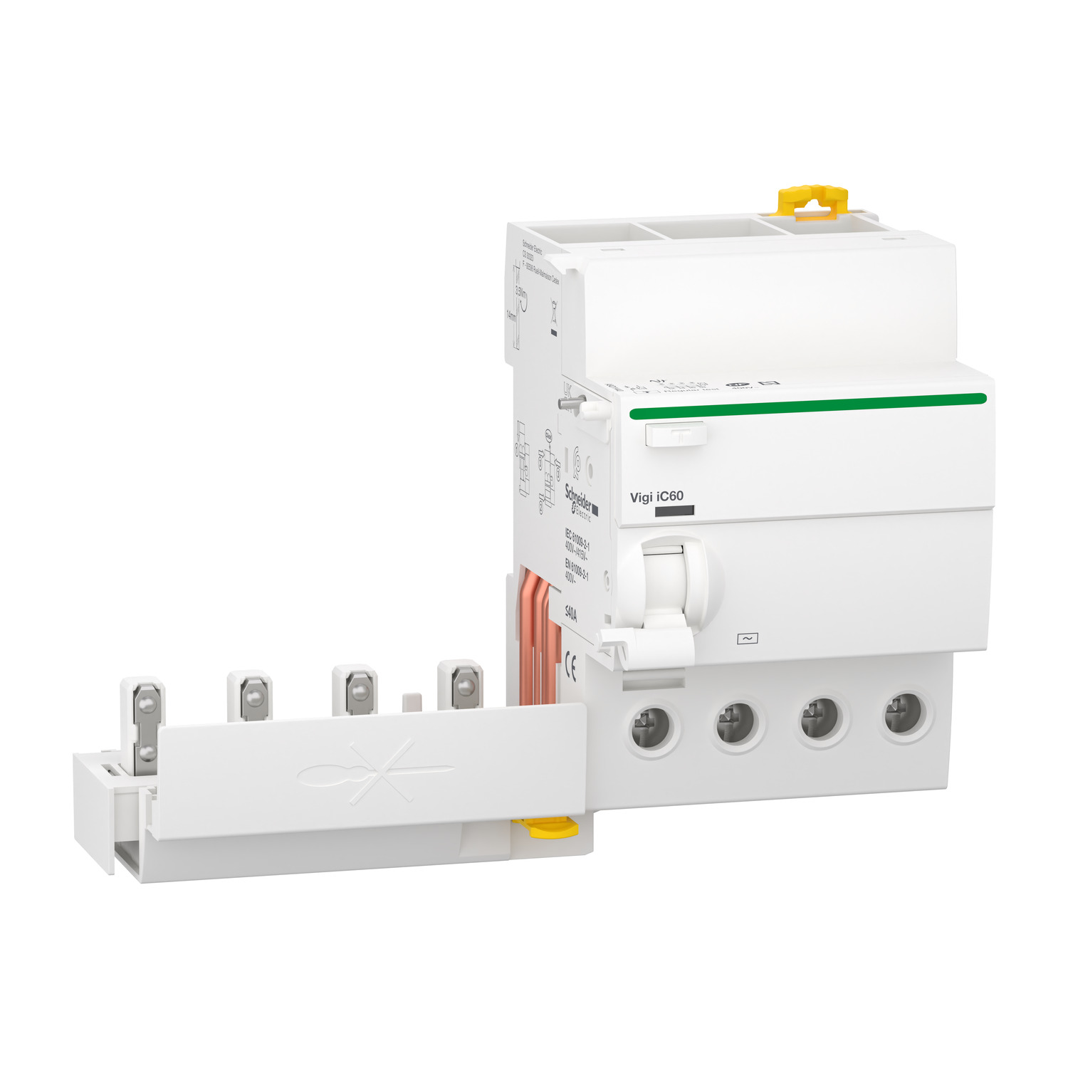 A9Q11440 – Vigi iC60 - earth leakage add-on block - 4P - 40A - 30mA - AC type | Schneider Electric