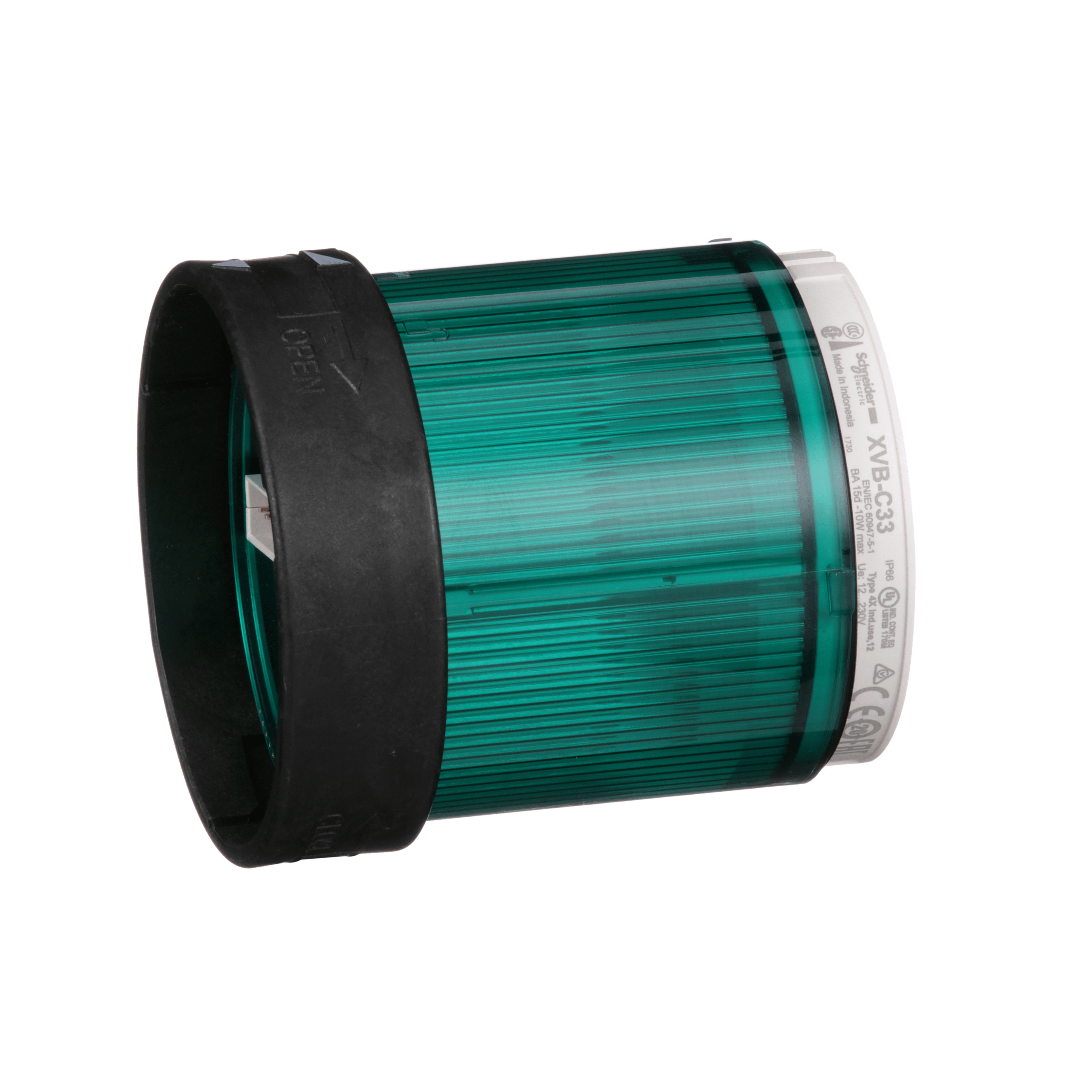 Harmony XVB, Illuminated unit for modular tower lights, plastic, green, Ø70, steady, bulb or LED not included, 250 V Schneider Electric