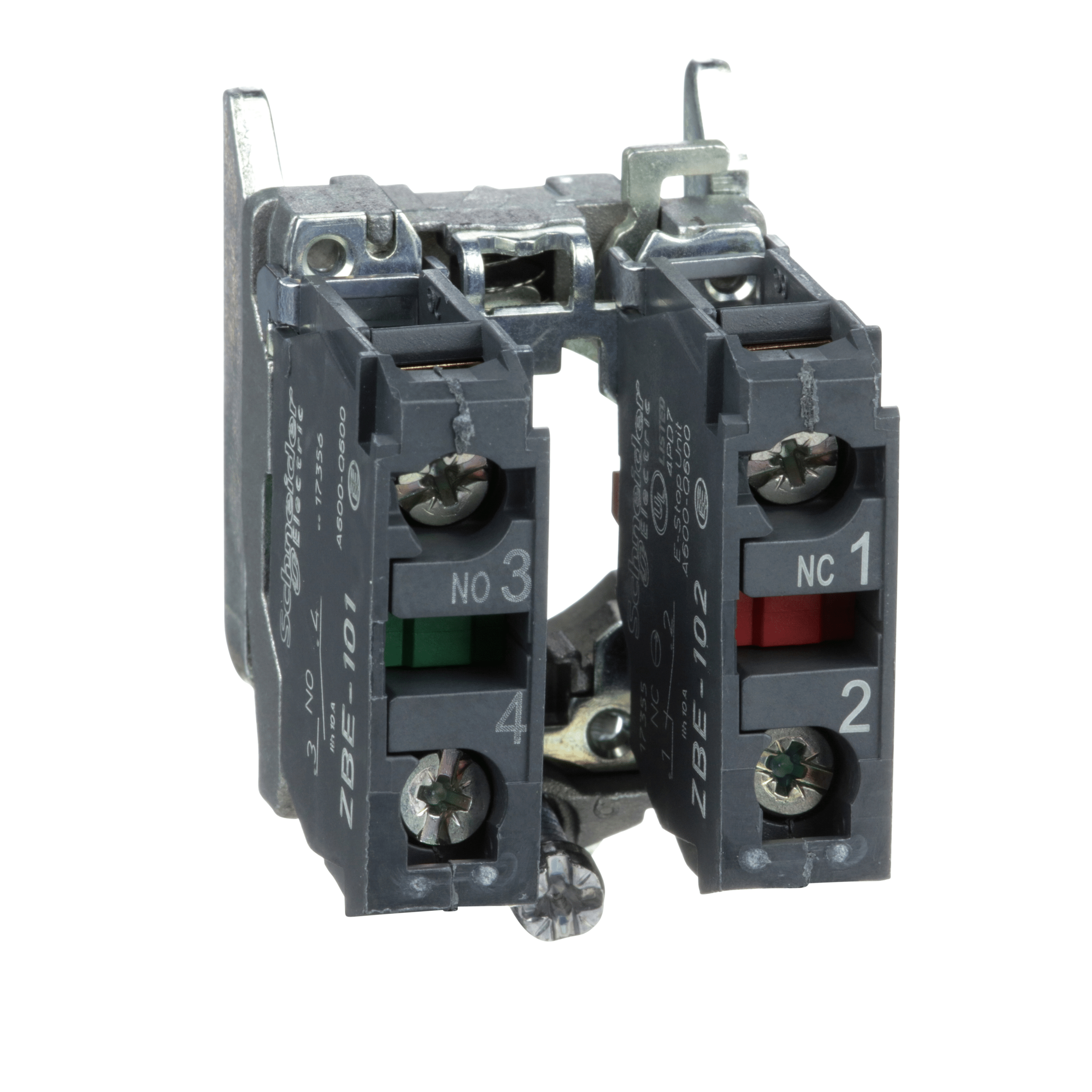 ZB4BZ105 – Harmony XB4, Single contact block with body/fixing collar, metal, screw clamp terminal, 1 NO + 1 NC | Schneider…