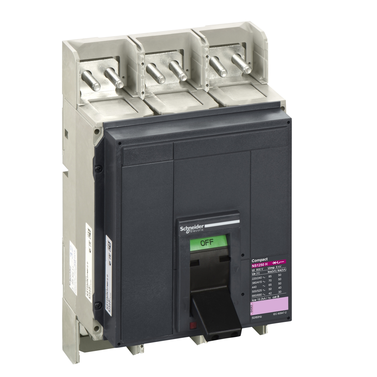 Circuit breaker basic frame, ComPact NS 1250H, 70 kA at 415 VAC, 1250 A, fixed, manually operated, without trip unit, 3 P
