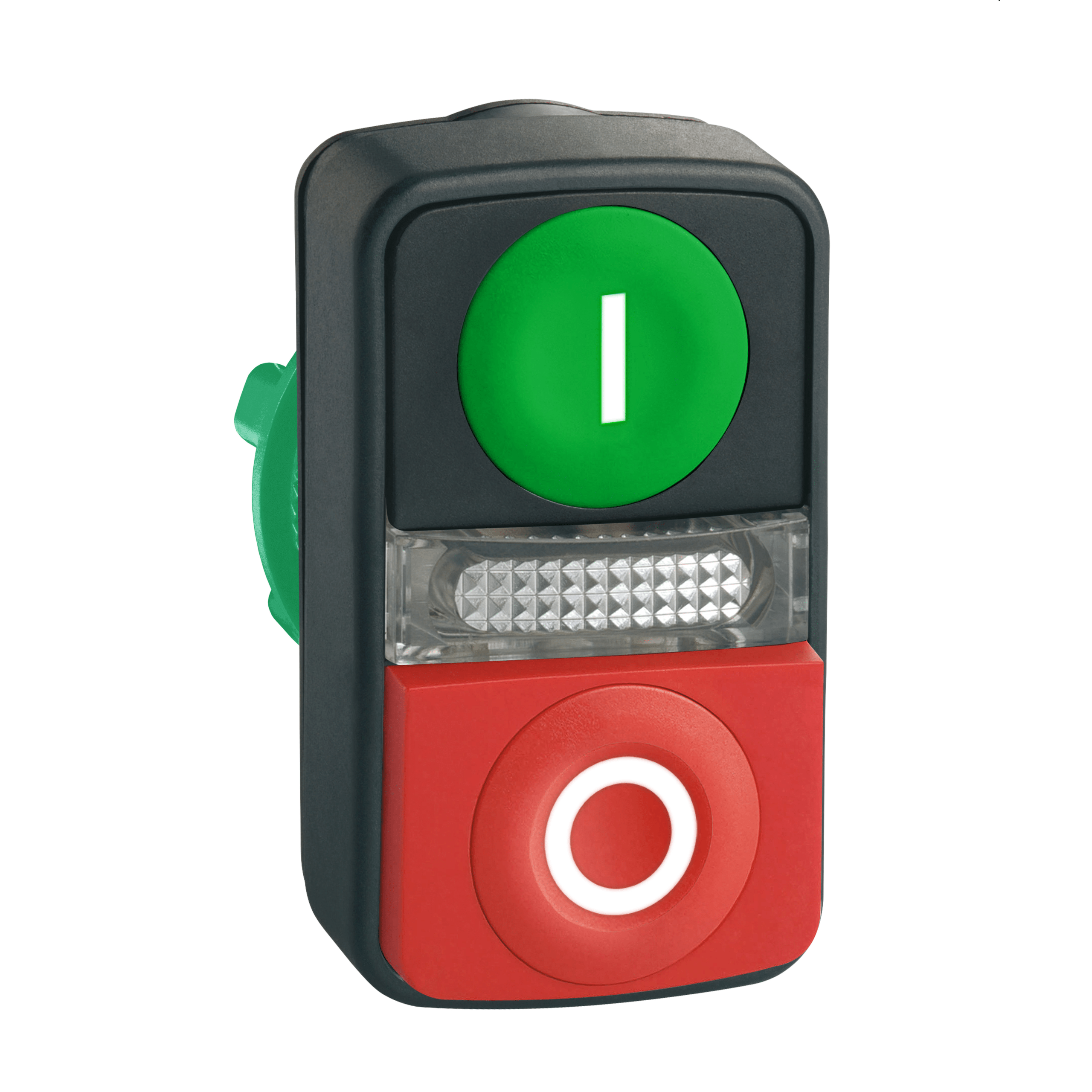 ZB5AW7L3741 – Harmony XB5, Illuminated double-headed push button head, plastic, Ø22, 1 green flush I + 1 pilot light + 1 r…