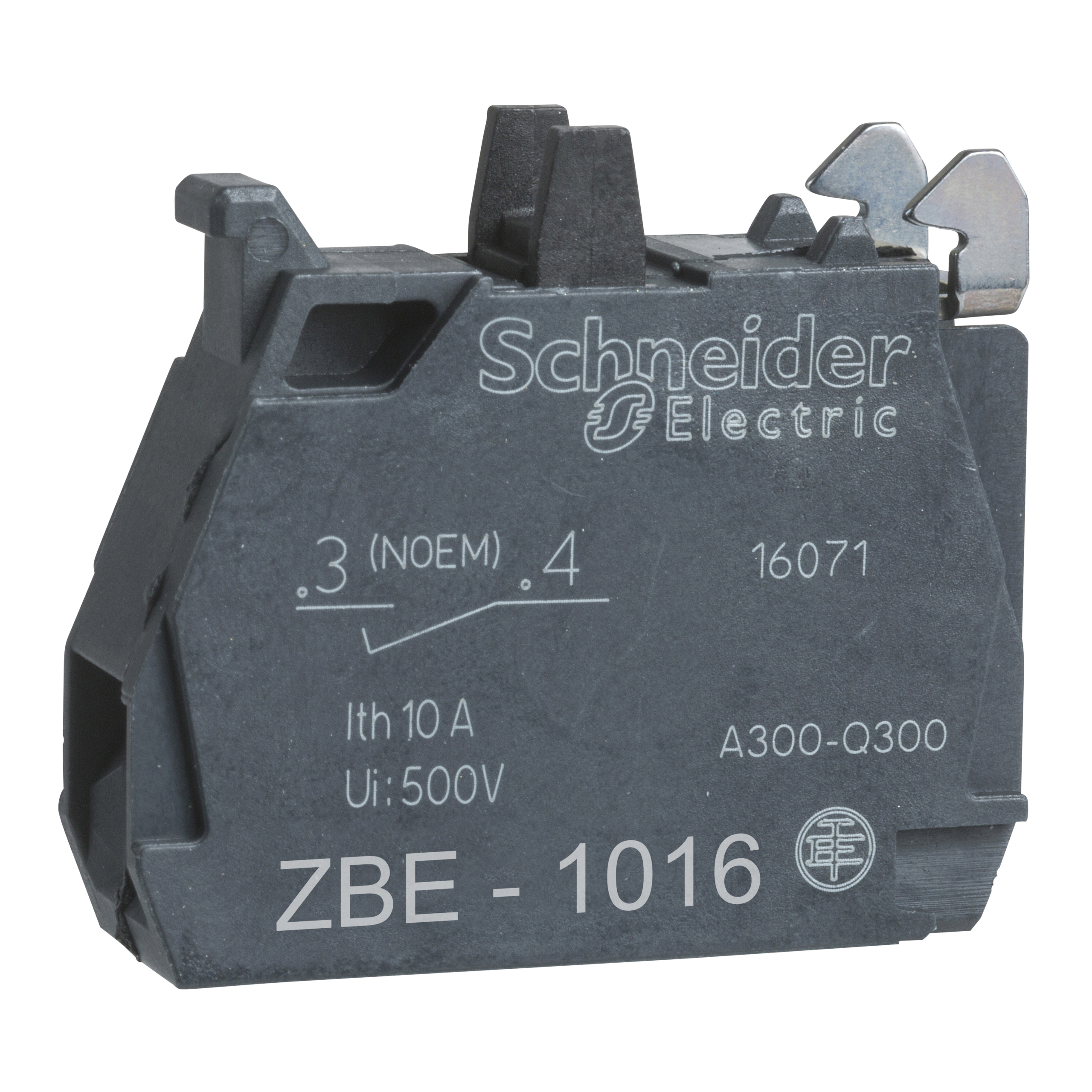 ZBE1016 – Harmony XB4, Single contact block, silver alloy, gold flashed, screw clamp terminal, 1 NO | Schneider Electric