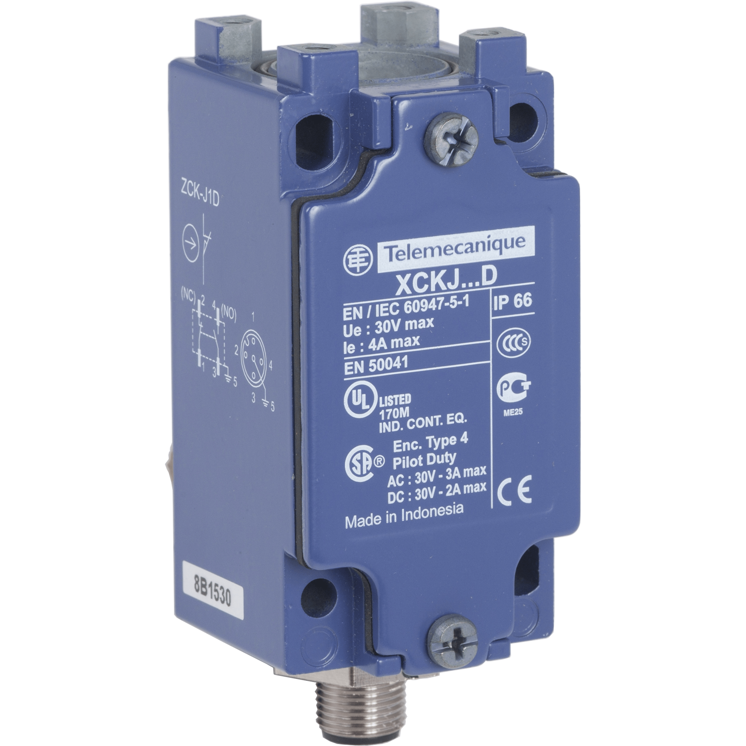 ZCKJ1D – Limit switch body, Limit switches XC Standard, ZCKJ, fixed, w/o display, 1NC+1 NO, snap action, M12 | Telemecanique Sensors