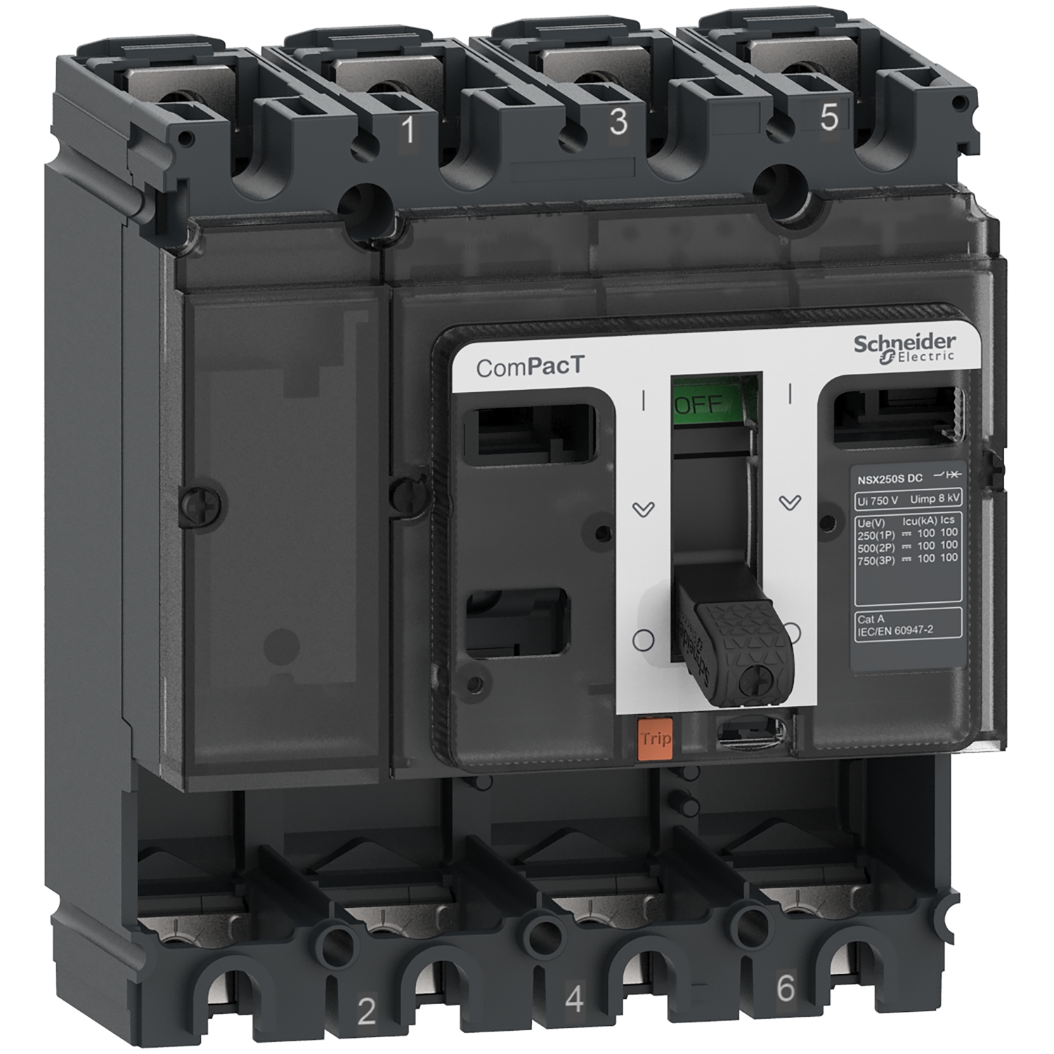 Circuit breaker basic frame, ComPacT NSX250S DC, 100kA at 750 VDC, 250A, without trip unit, 4 poles