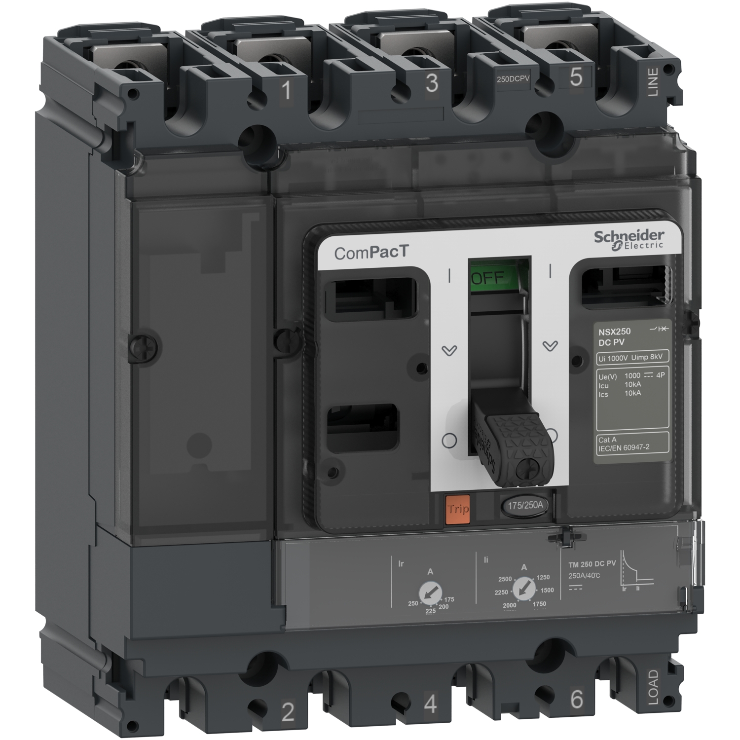 Circuit breaker ComPacT NSX200 DC PV, 200A, 1000 VDC, TM-D trip unit, 4 poles