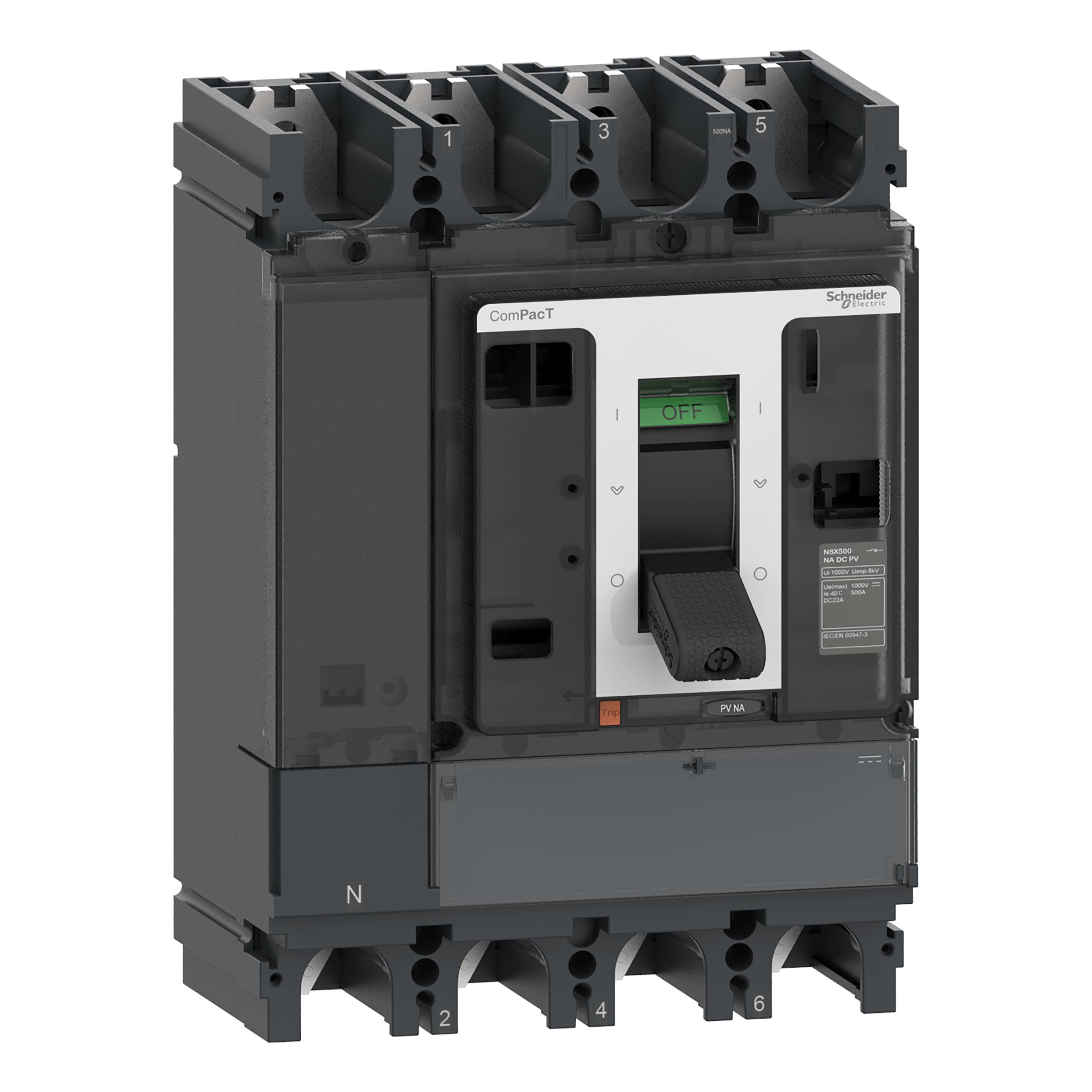C634500D1S – Switch disconnector ComPacT NSX500NA DC PV, 500A rating, 4 poles | Schneider Electric