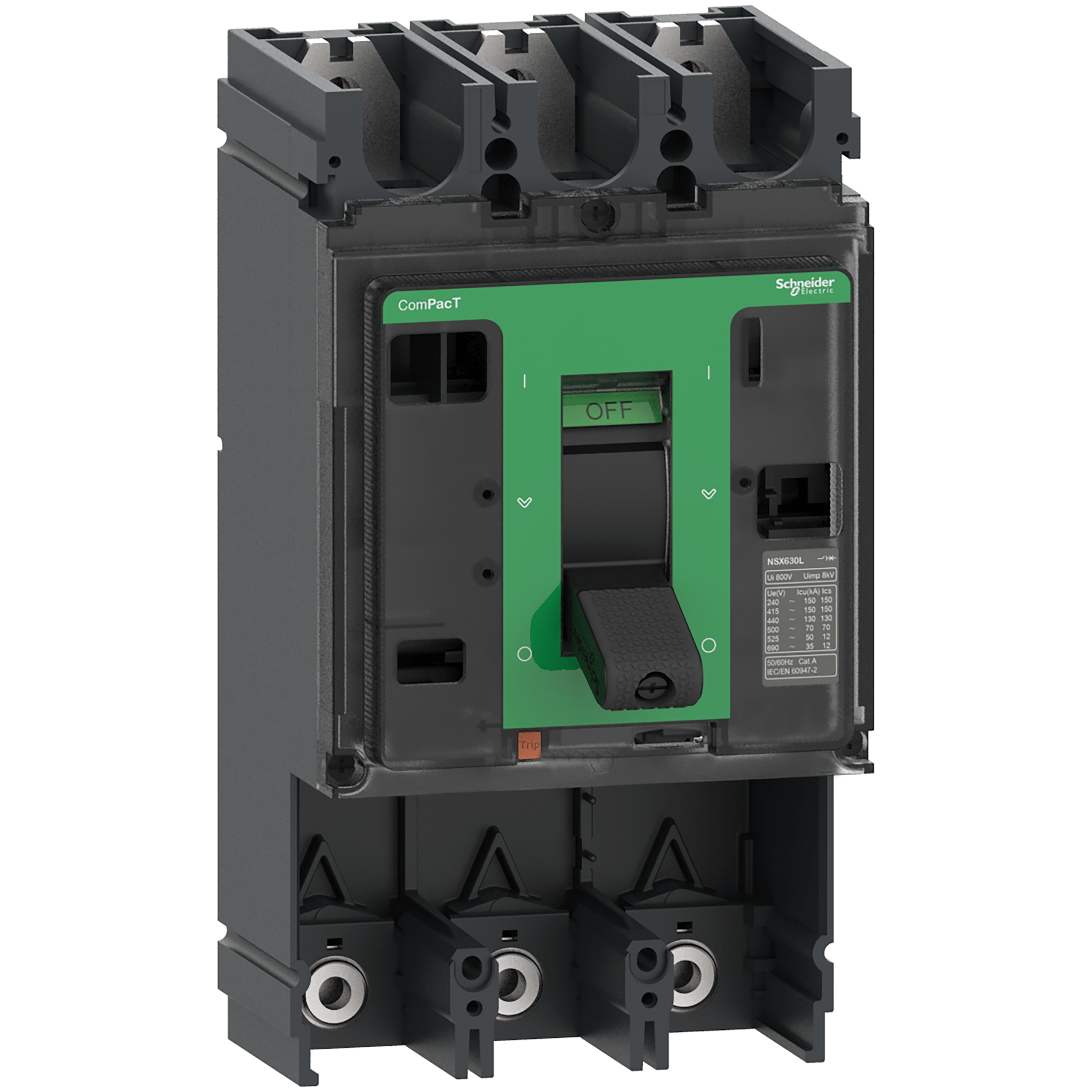 C63F3 - circuit breaker basic frame, ComPacT NSX630F, 36 kA at 415 VAC 50/60 Hz, 630 A, without trip unit, 3 poles Schneider Electric
