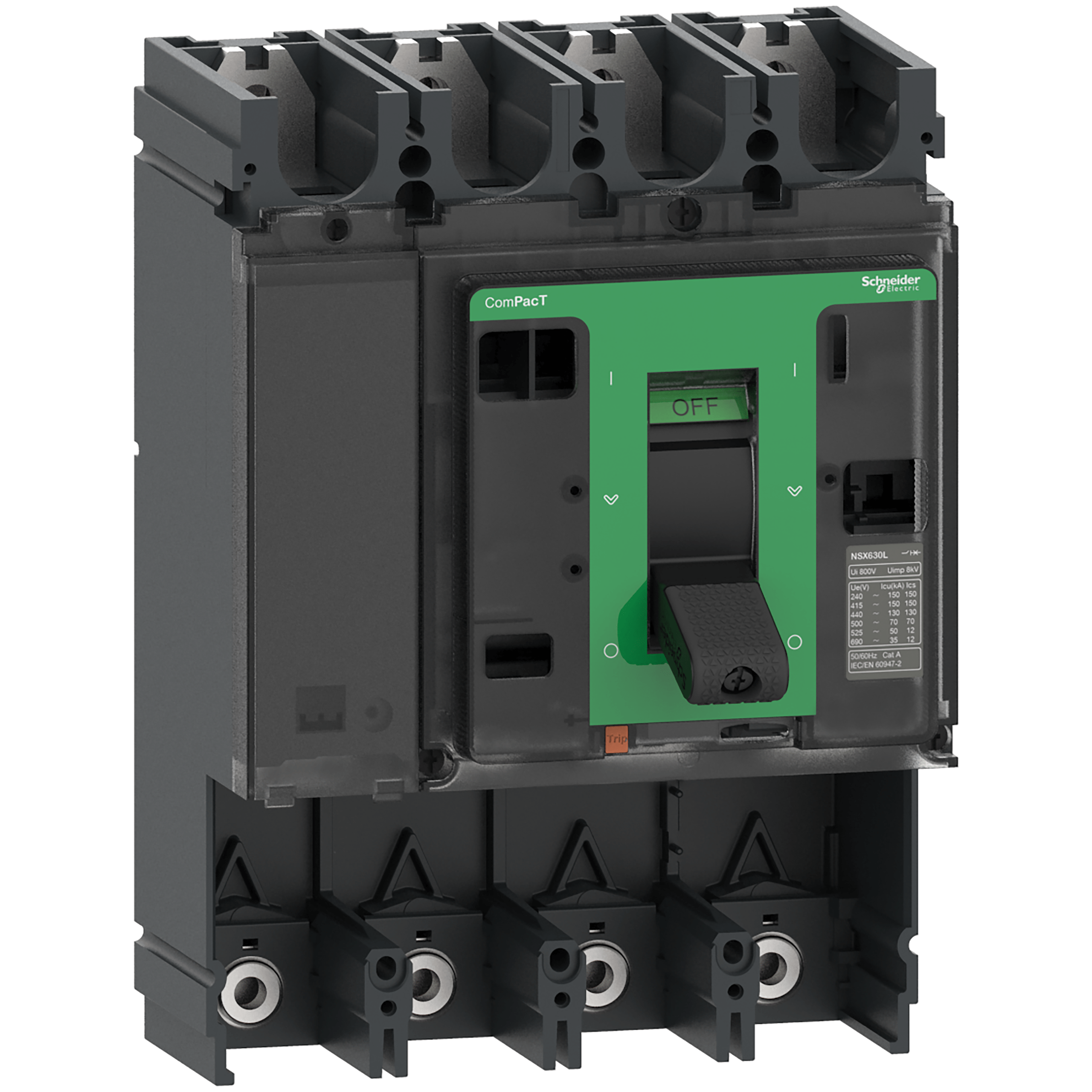 C63F4 - circuit breaker basic frame, ComPacT NSX630F, 36 kA at 415 VAC 50/60 Hz, 630 A, without trip unit, 4 poles Schneider Electric