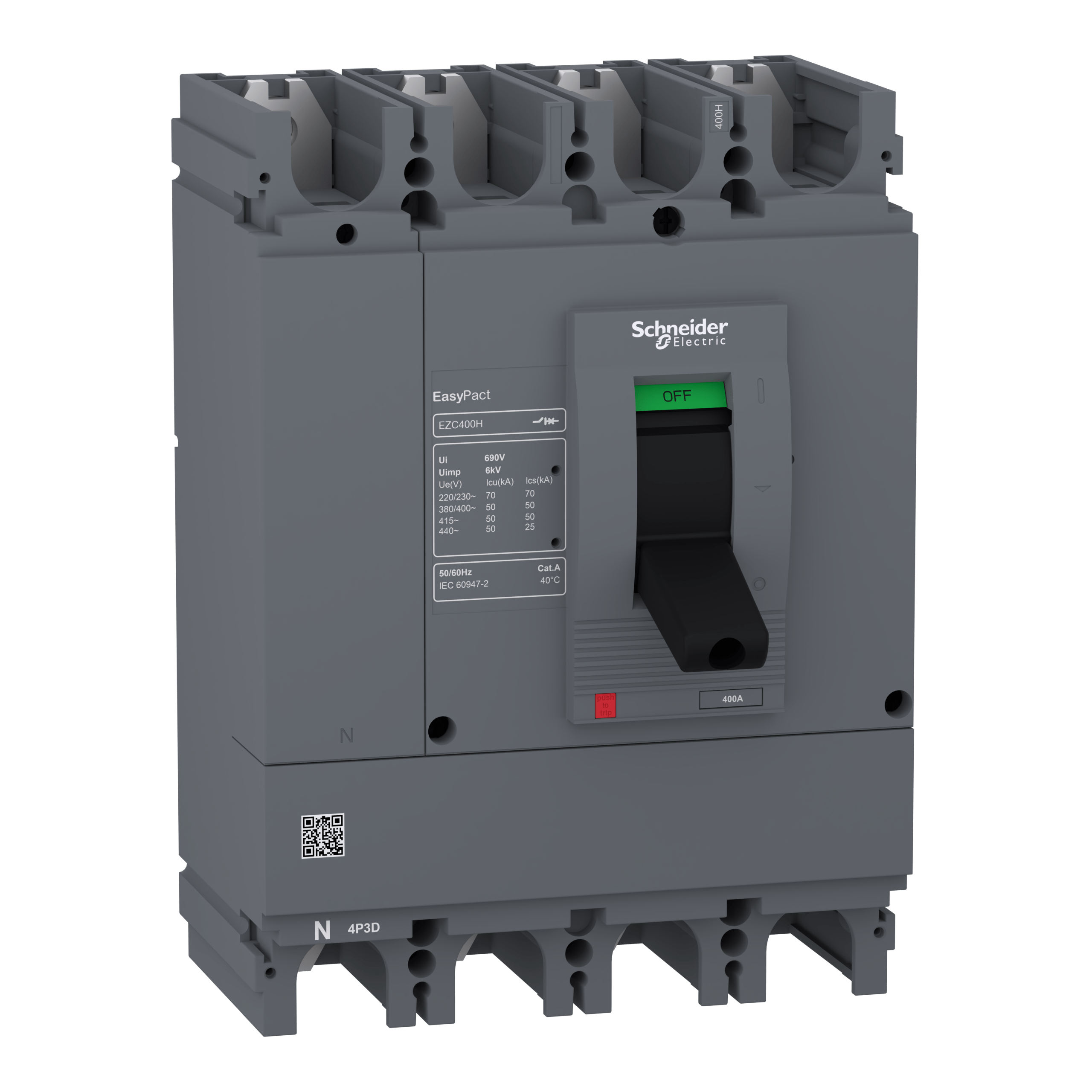 circuit breaker Easypact EZC400H - TMD - 400 A - 4 poles 3d