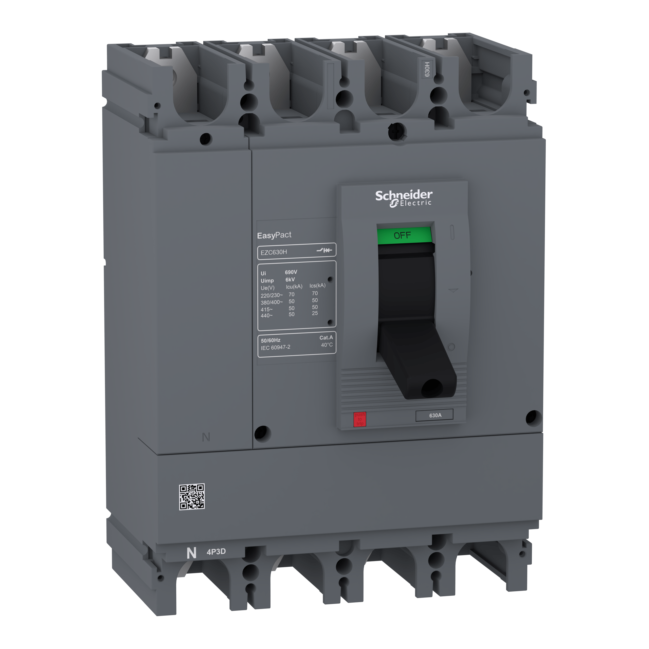EZC630H4400N - circuit breaker Easypact EZC630H - TMD - 400 A - 4 poles 3d Schneider Electric