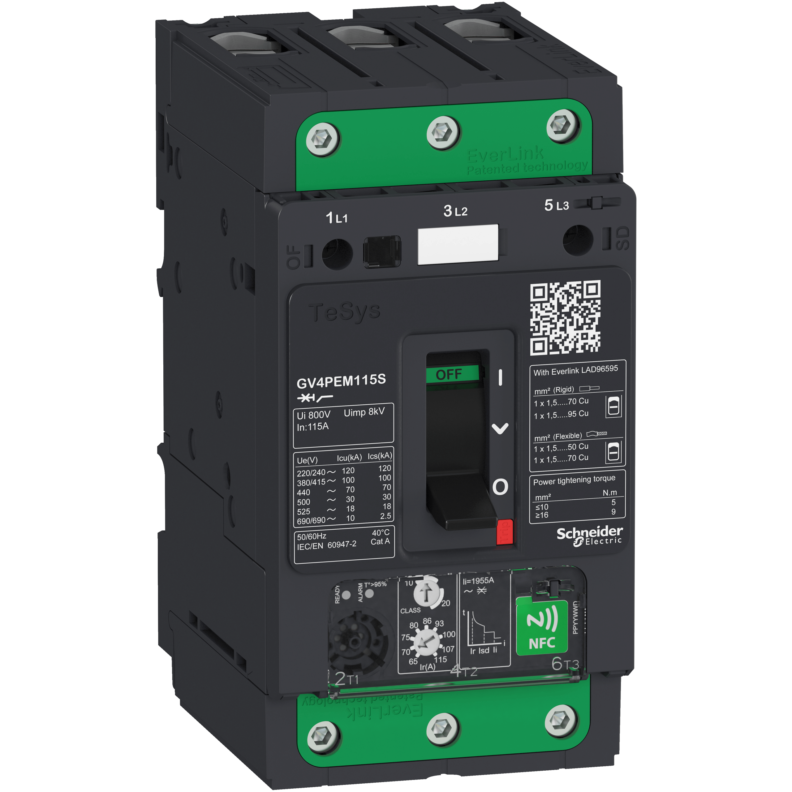 GV4PEM80N - Motor circuit breaker, TeSys GV4, 3P, 80A, Icu 50kA, thermal magnetic multifunction, Everlink terminals Schneider Electric