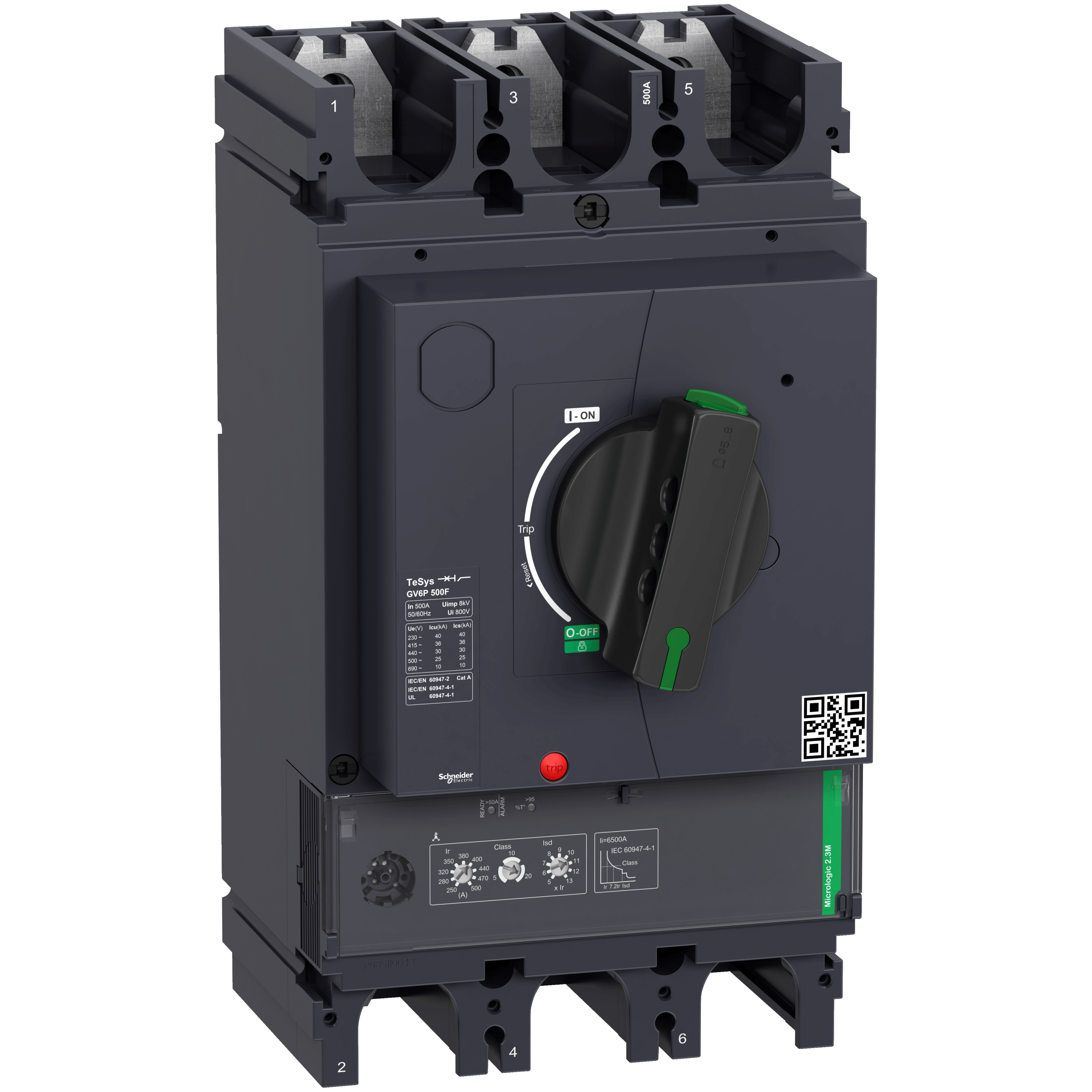 GV6P500F - Motor circuit breaker, TeSys GV6, 3P, 500A, Icu 36kA, thermal magnetic Schneider Electric