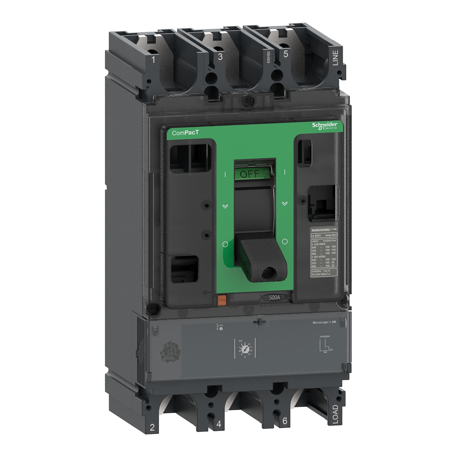 C40W31M320 – Circuit breaker ComPacT NSX400HB2, 100kA at 690VAC, MicroLogic 1.3 M trip unit 320A, 3 poles 3d | Schneider E…