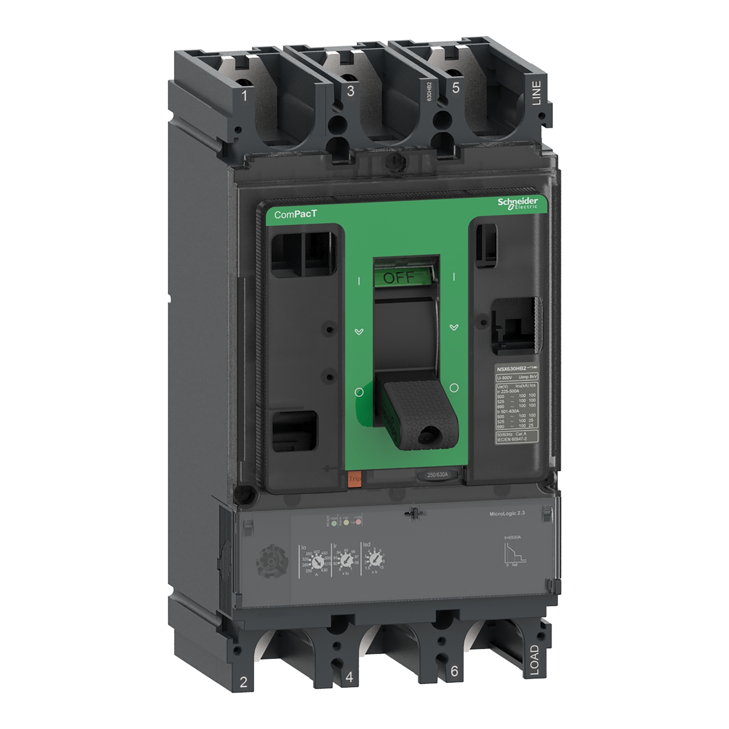 C40V32D400 – Circuit breaker ComPacT NSX400HB1, 75kA at 690VAC, MicroLogic 2.3 trip unit, 400A, 3 poles 3d | Schneider Ele…