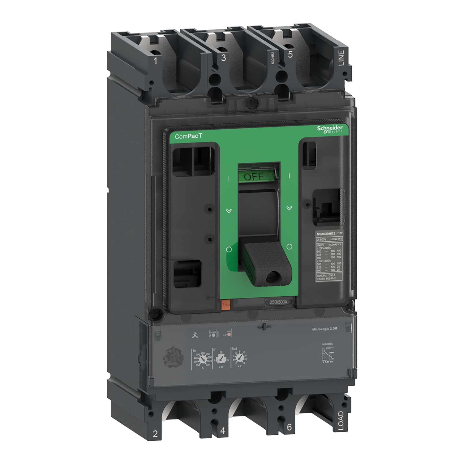 C40V32M320 – Circuit breaker ComPacT NSX400HB1, 75kA at 690VAC, MicroLogic 2.3 M trip unit 320A, 3 poles 3d | Schneider El…