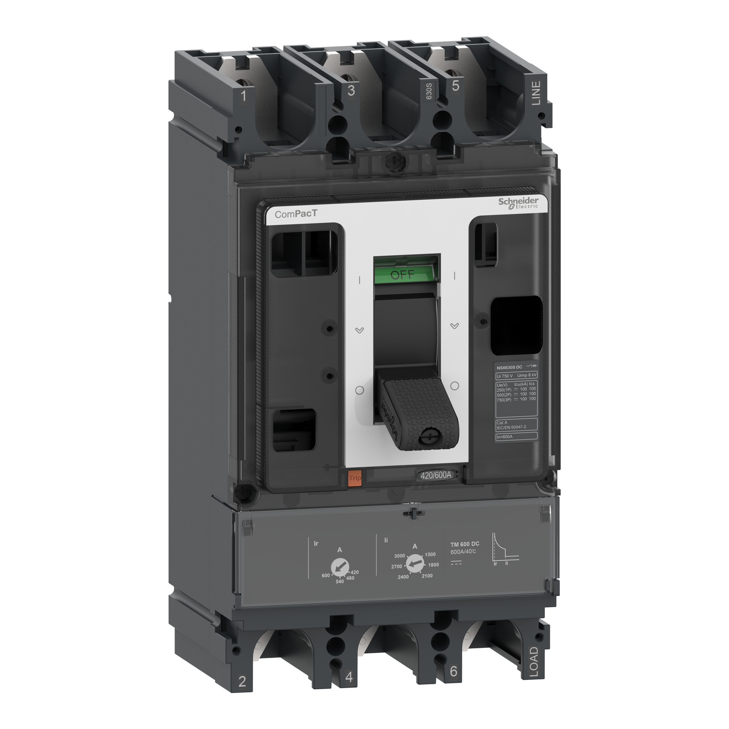 C40S3TM400D – Circuit breaker ComPacT NSX400S DC, 100kA at 750 VDC, TM-DC trip unit, 400 A rating, 3 poles | Schneider Ele…