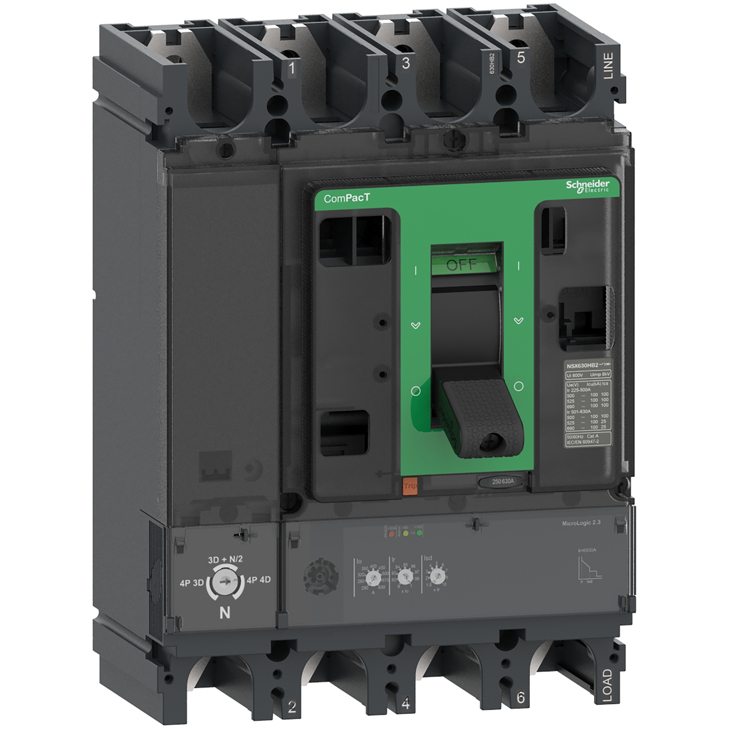 C40R42D400 – Circuit breaker ComPacT NSX400R, 200kA at 415VAC, MicroLogic 2.3 trip unit 400A, 4 poles 4d | Schneider Electric