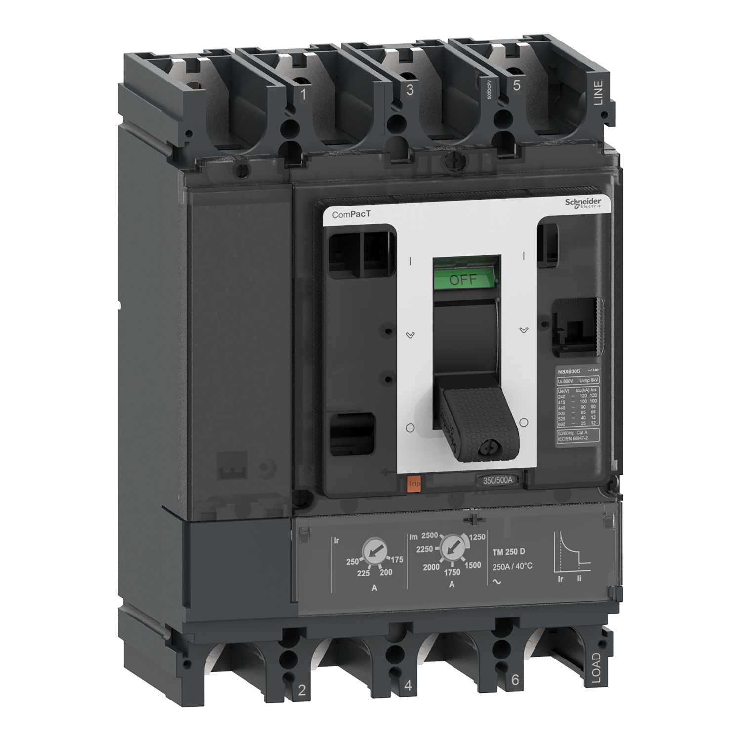 C40F4TM400D1 – Circuit breaker ComPacT NSX400 DC PV, 400A, 1000 V, TM-D trip unit, 4 poles | Schneider Electric
