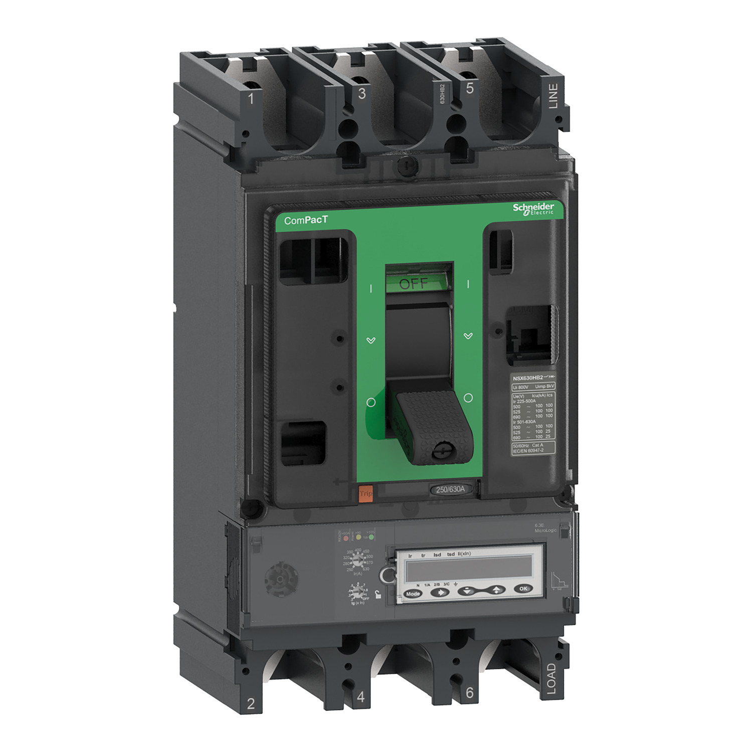 C40R36M320 – Circuit breaker ComPacT NSX400R, 200kA at 415VAC, MicroLogic 6.3 E-M trip unit 320A, 3 poles 3d | Schneider E…