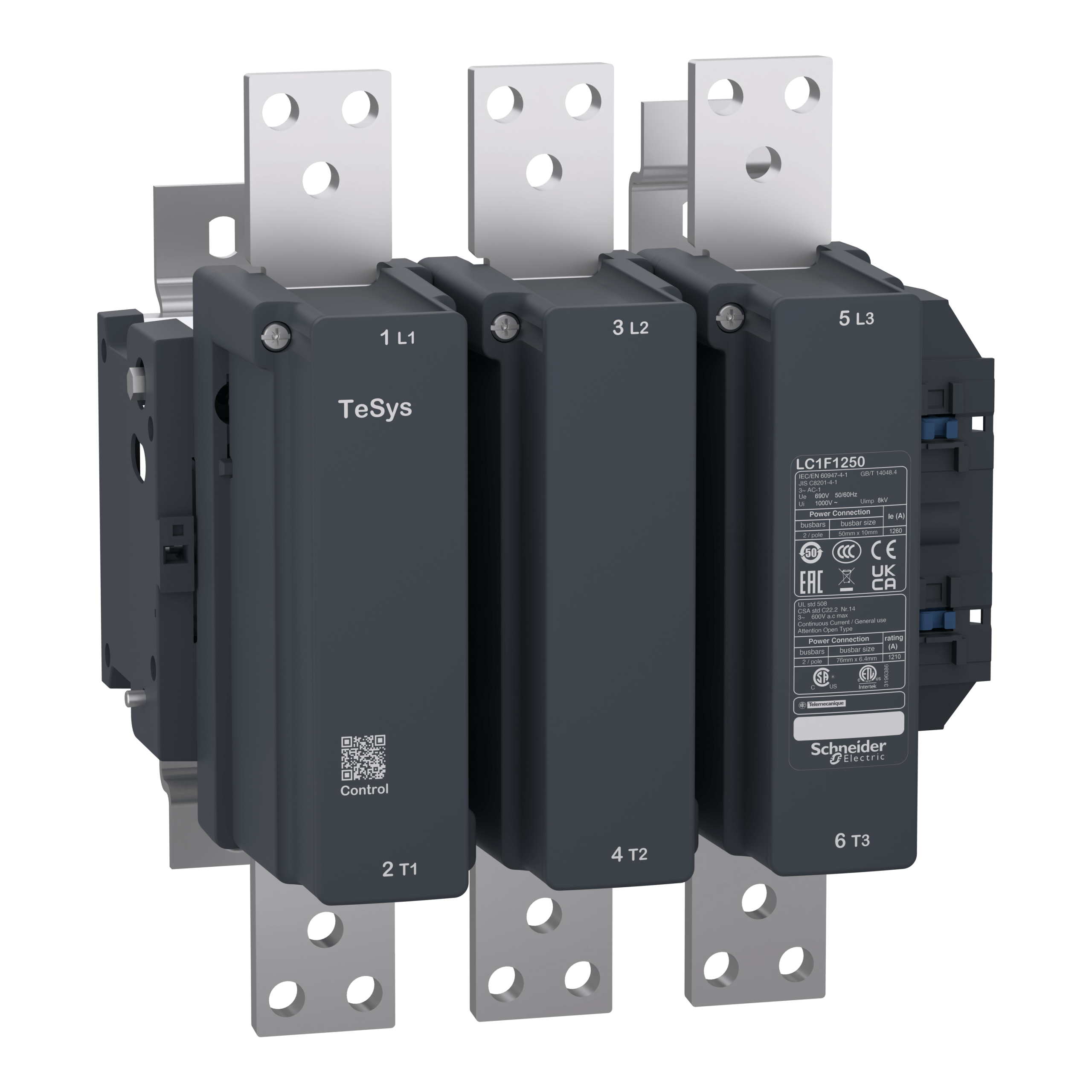 LC1F1250 – TeSys F contactor, 3 pole (3 NO)-AC-1 <= 440V 1260 A with coil LX1/ LX9, 110-600VAC 40/400Hz, LX4, 48-250VDC |…