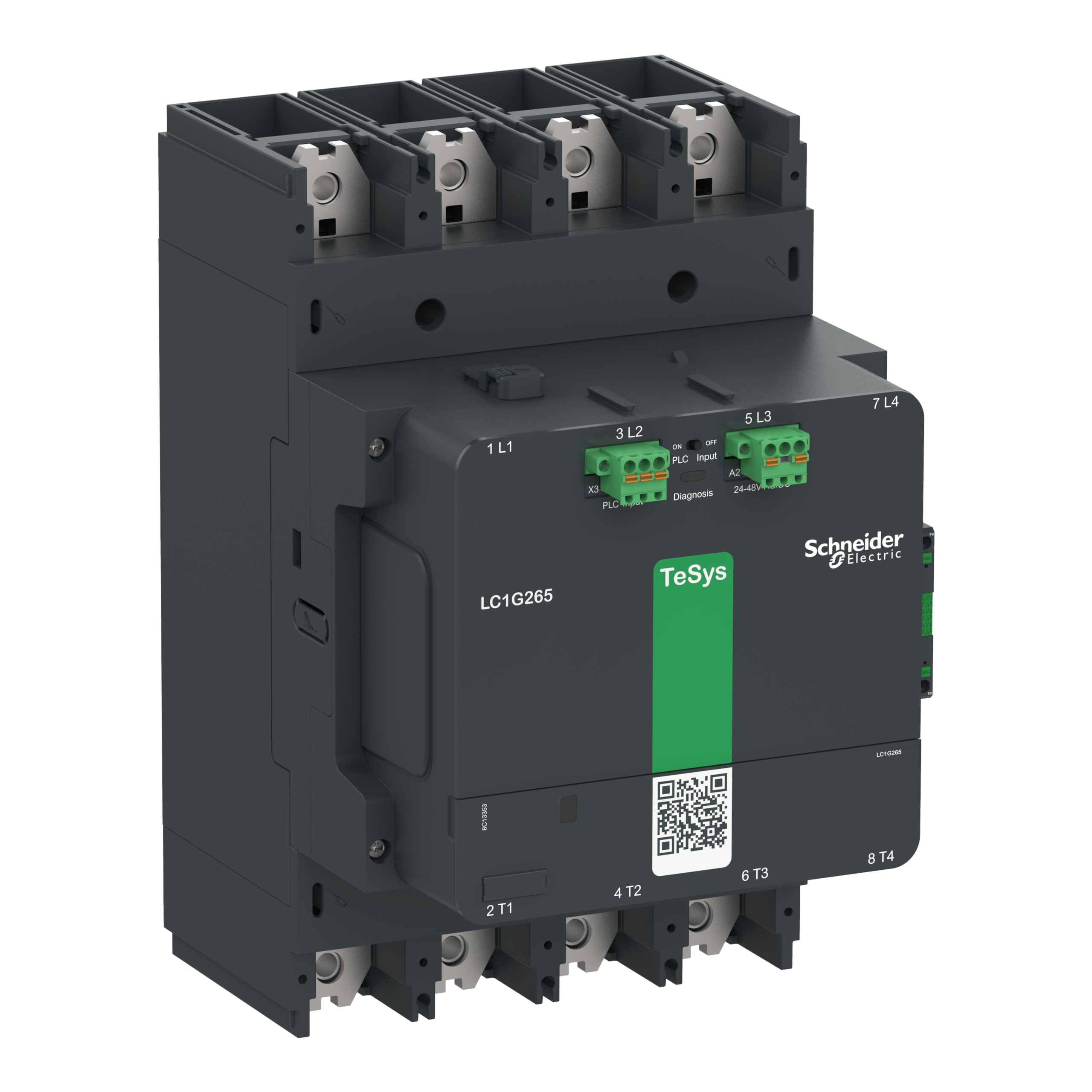 LC1G4004LSEA - High power contactor, TeSys Giga, 4 pole (4NO), AC-1 <=440V 550A, advanced version, 200…500V wide band AC/DC coil Schneider Electric