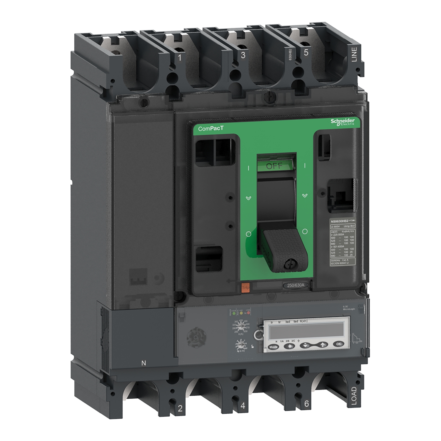 C40R46E400 – Circuit breaker ComPacT NSX400R, 200kA at 415VAC, MicroLogic 6.3 E trip unit 400A, 4 poles 4d | Schneider Ele…