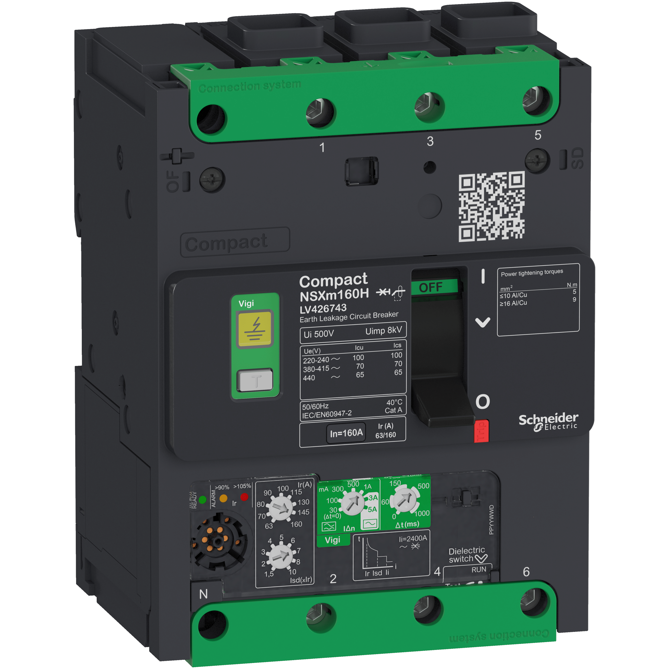 LV426700 - circuit breaker ComPact NSXm E (16 kA at 415 VAC), 3P 3d, 25 A rating Micrologic 4.1 trip unit, EverLink connectors Schneider Electric