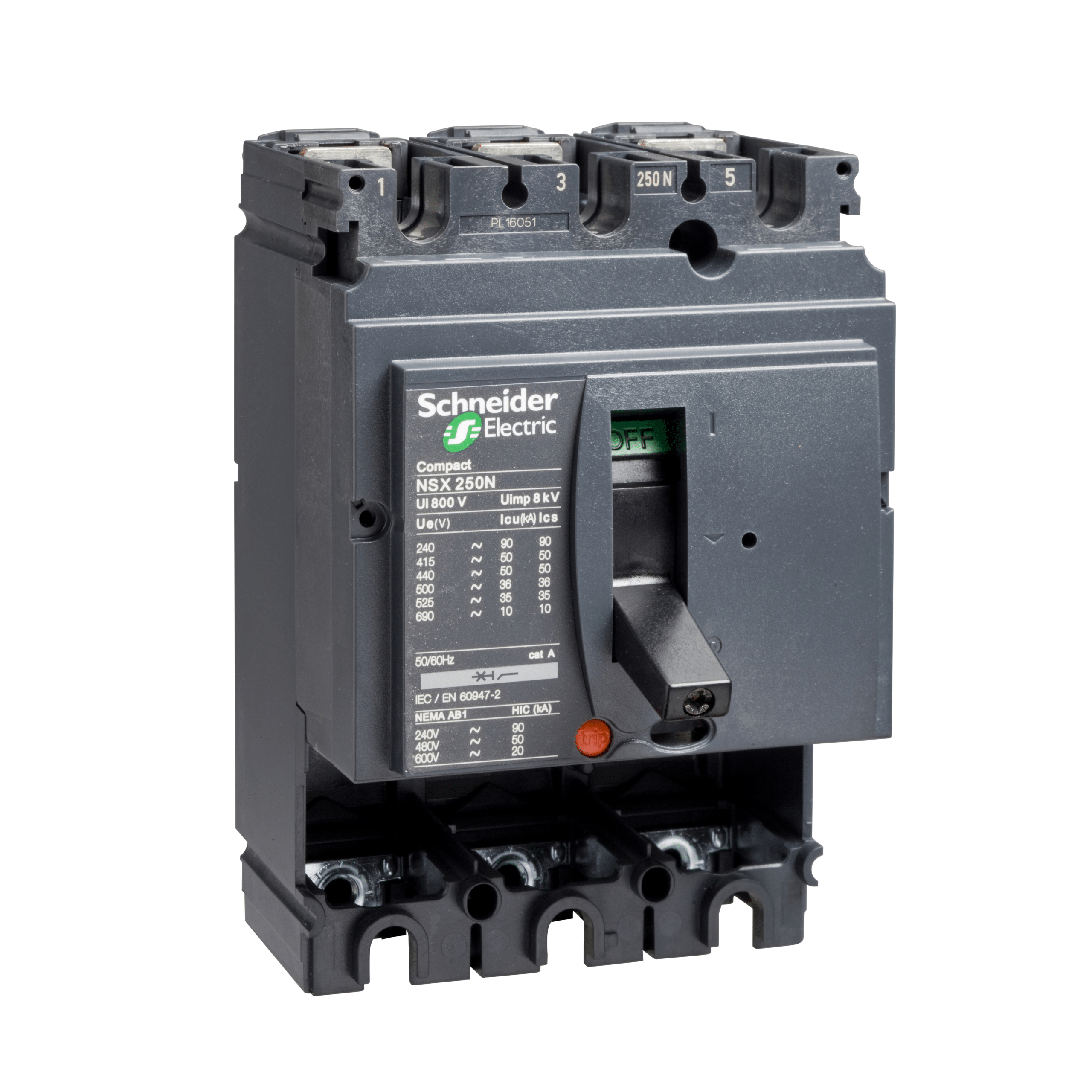 LV429006 - circuit breaker basic frame, ComPact NSX100N, 50 kA at 415 VAC 50/60 Hz, 100 A, without trip unit, 3 poles Schneider Electric
