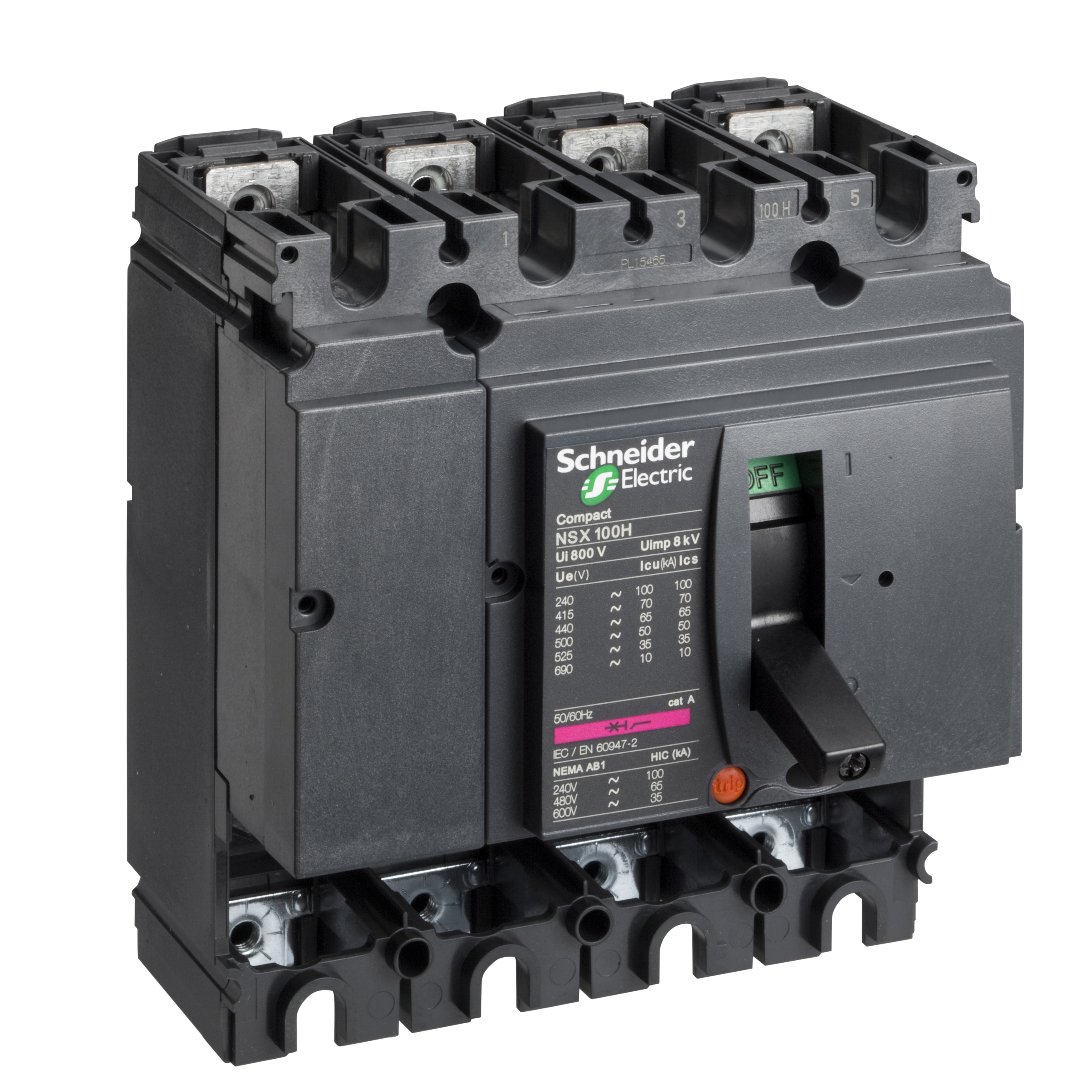 LV429015 - circuit breaker basic frame, ComPact NSX100B, 25 kA at 415 VAC 50/60 Hz, 100 A, without trip unit, 4 poles Schneider Electric