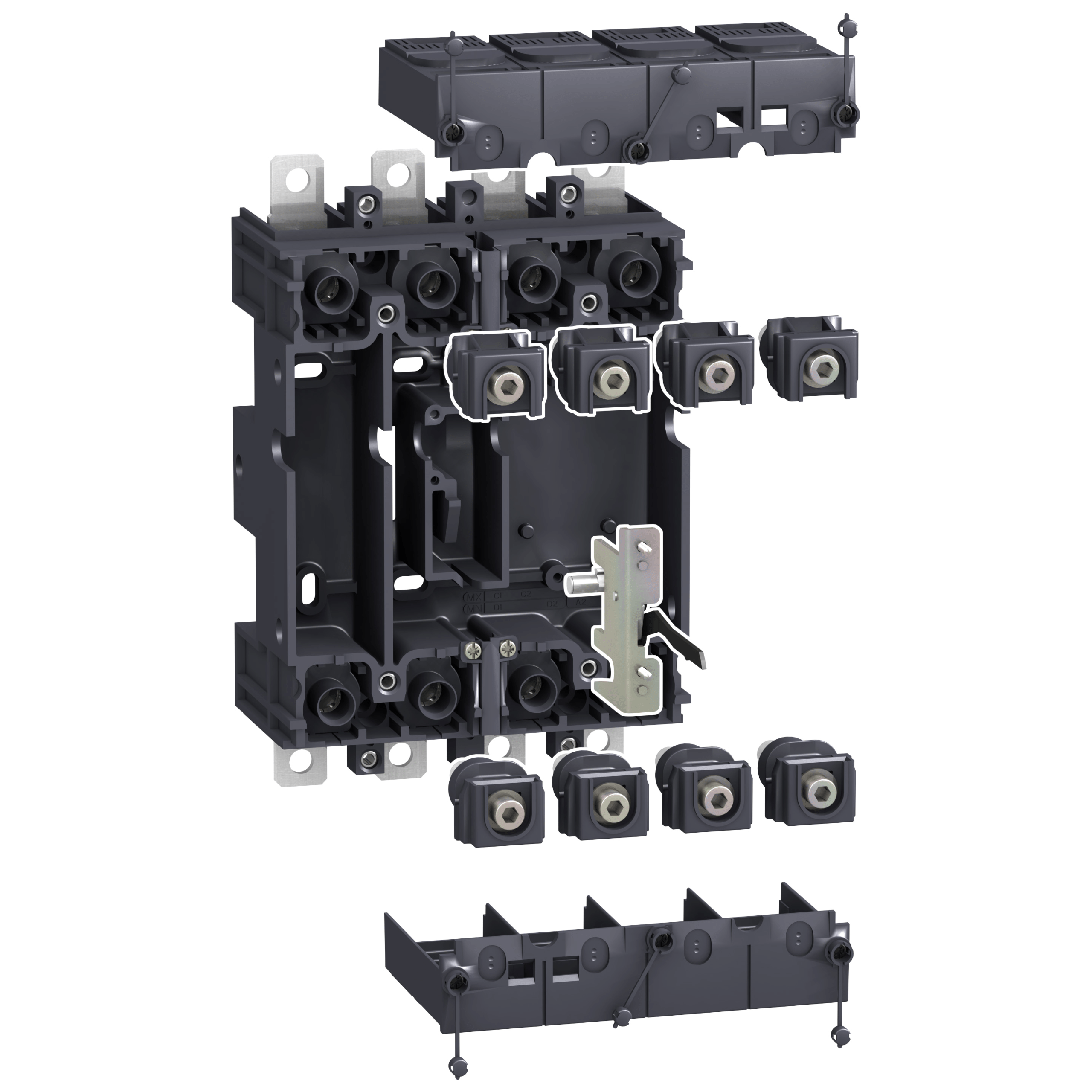LV429267 - plug in base, ComPact NSX 100/160/250, front/rear connected, 4 poles Schneider Electric