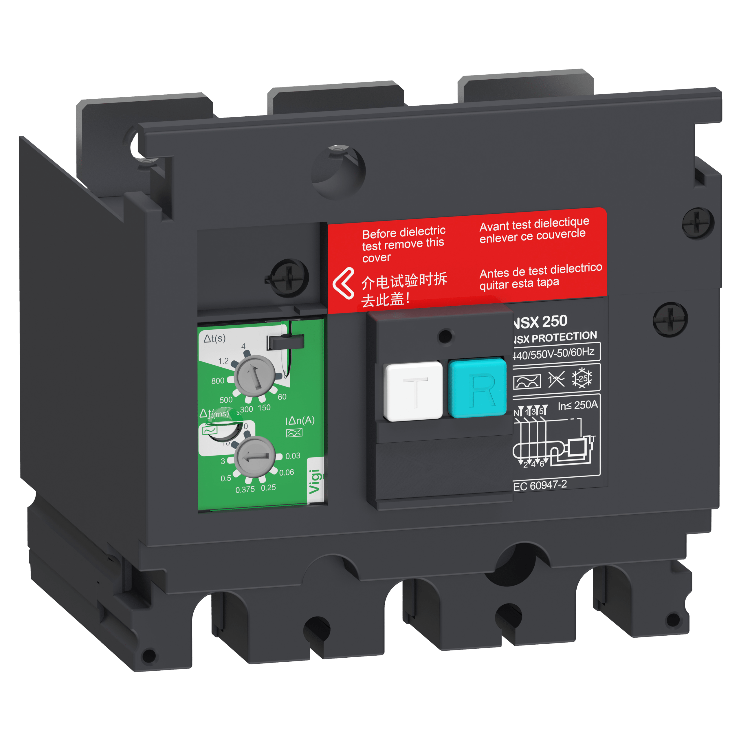 LV429488 - Earth-leakage VigiPacT add-on protection module, ComPacT NSX 100/160, 200 VAC to 440 VAC, 30 mA to 30 A, 3 poles Schneider Electric