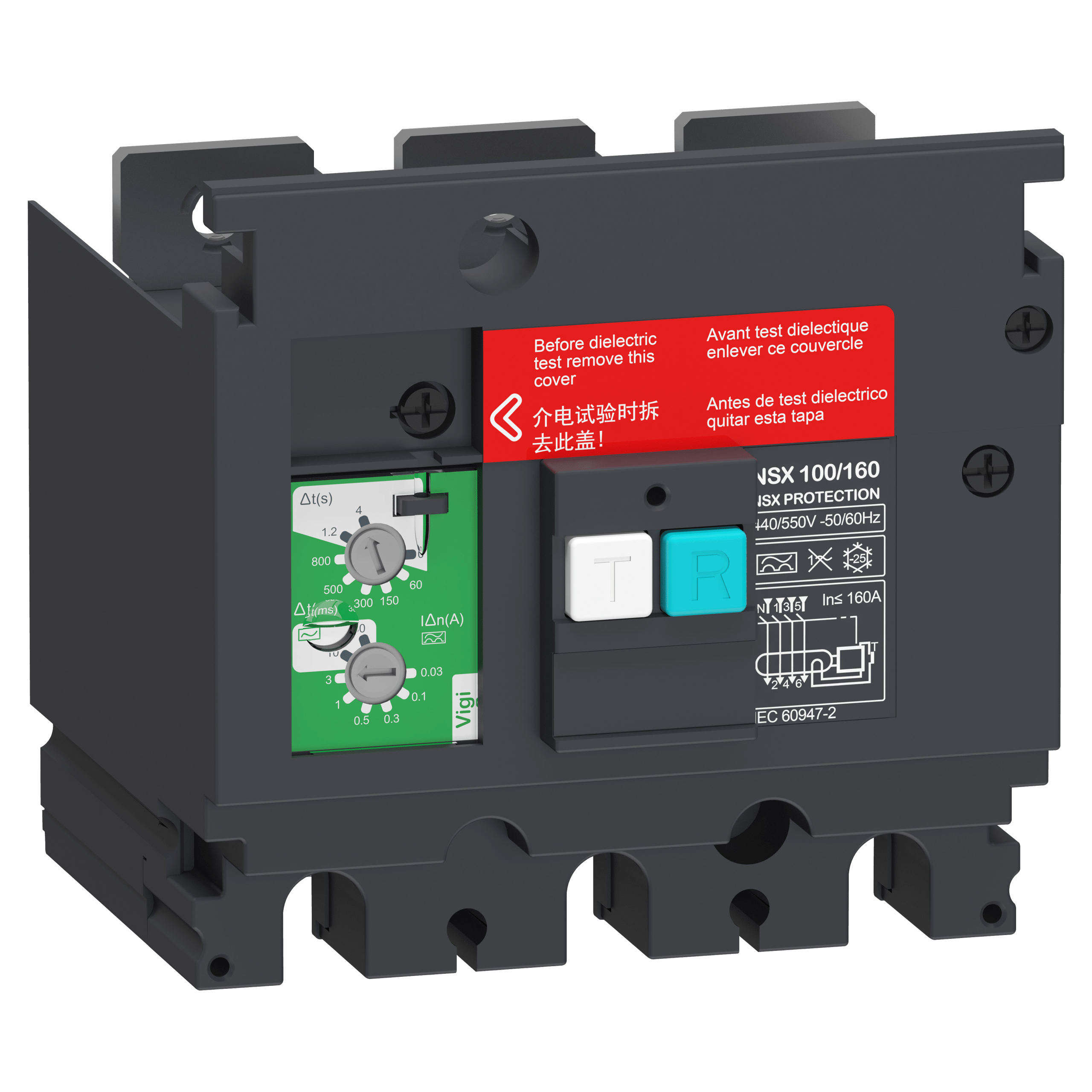 LV429490 - Earth-leakage VigiPacT add-on protection module, ComPacT NSX 100/160, 440 VAC to 550 VAC, 30 mA to 30 A, 3 poles Schneider Electric