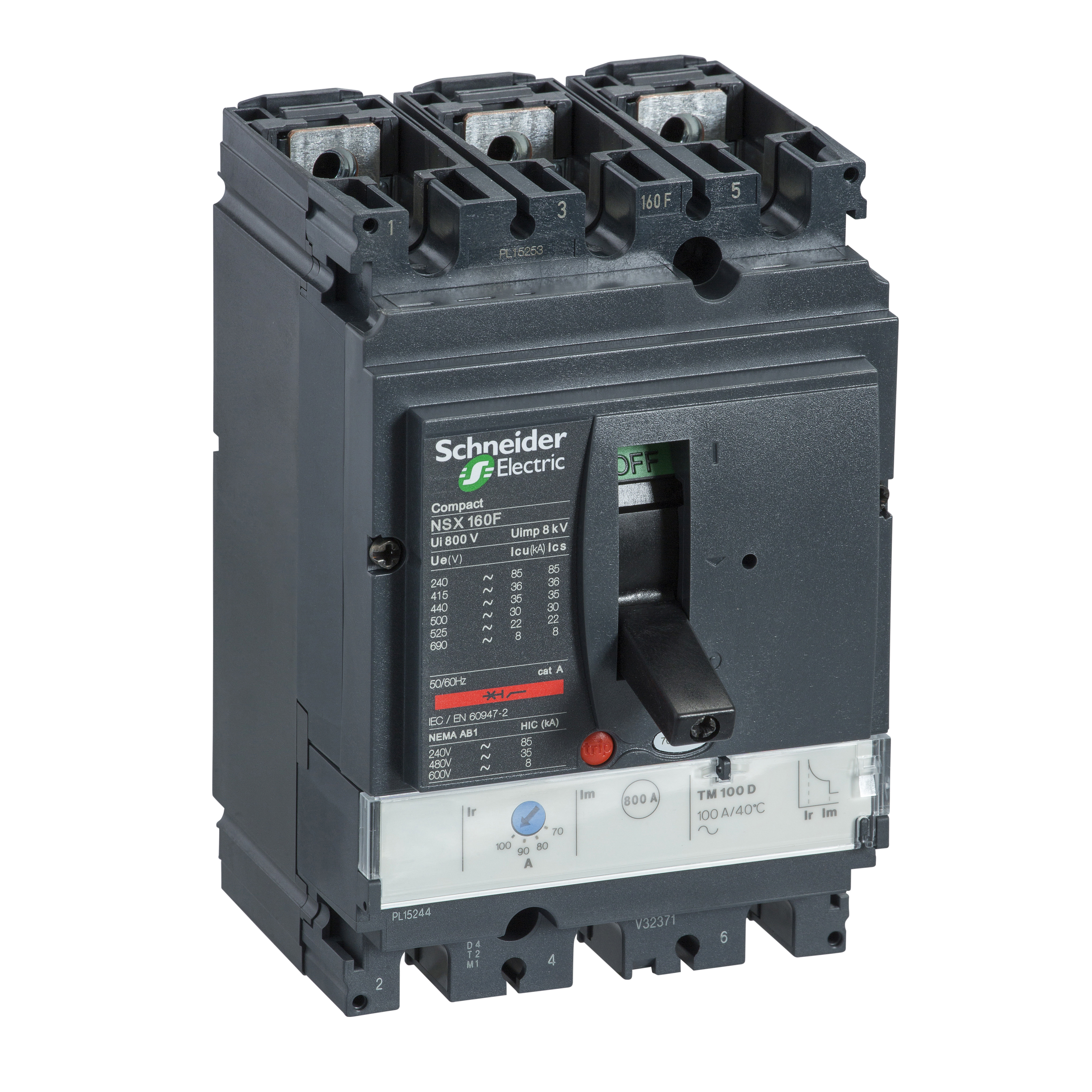 LV430673 - circuit breaker ComPact NSX160H, 70 kA at 415 VAC, TMD trip unit 80 A, 3 poles 3d Schneider Electric
