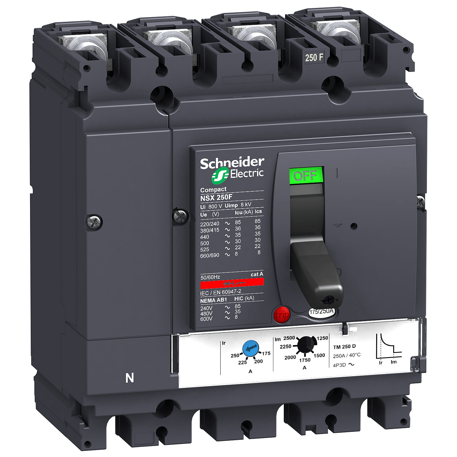 LV431651 - circuit breaker ComPact NSX250F, 36 kA at 415 VAC, TMD trip unit 200 A, 4 poles 4d Schneider Electric