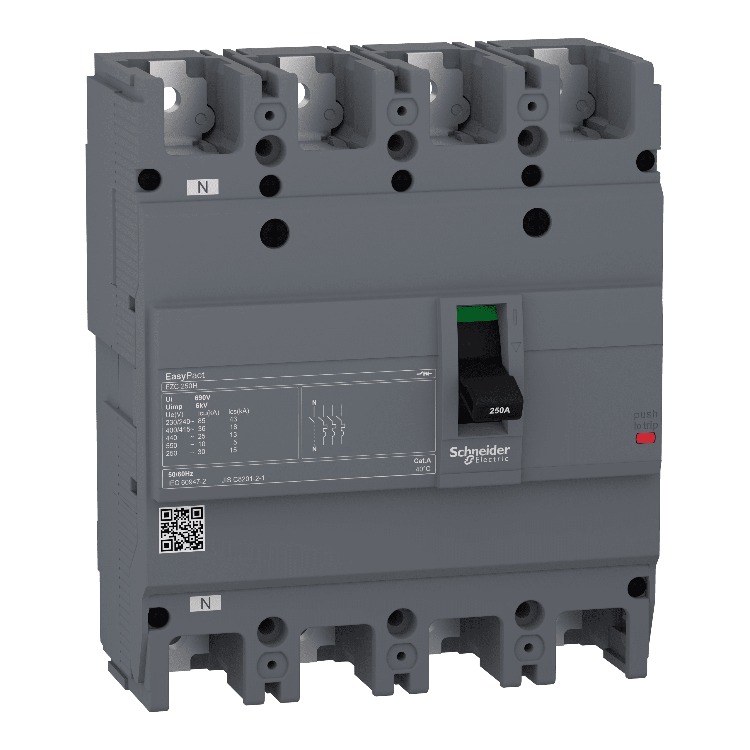EZC250H4063 - circuit breaker Easypact EZC250H - TMD - 63 A - 4 poles 3d Schneider Electric