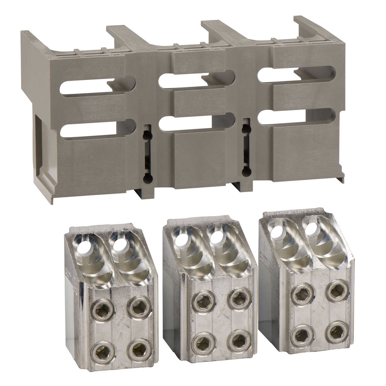 Set of bare cable connectors and terminal shield