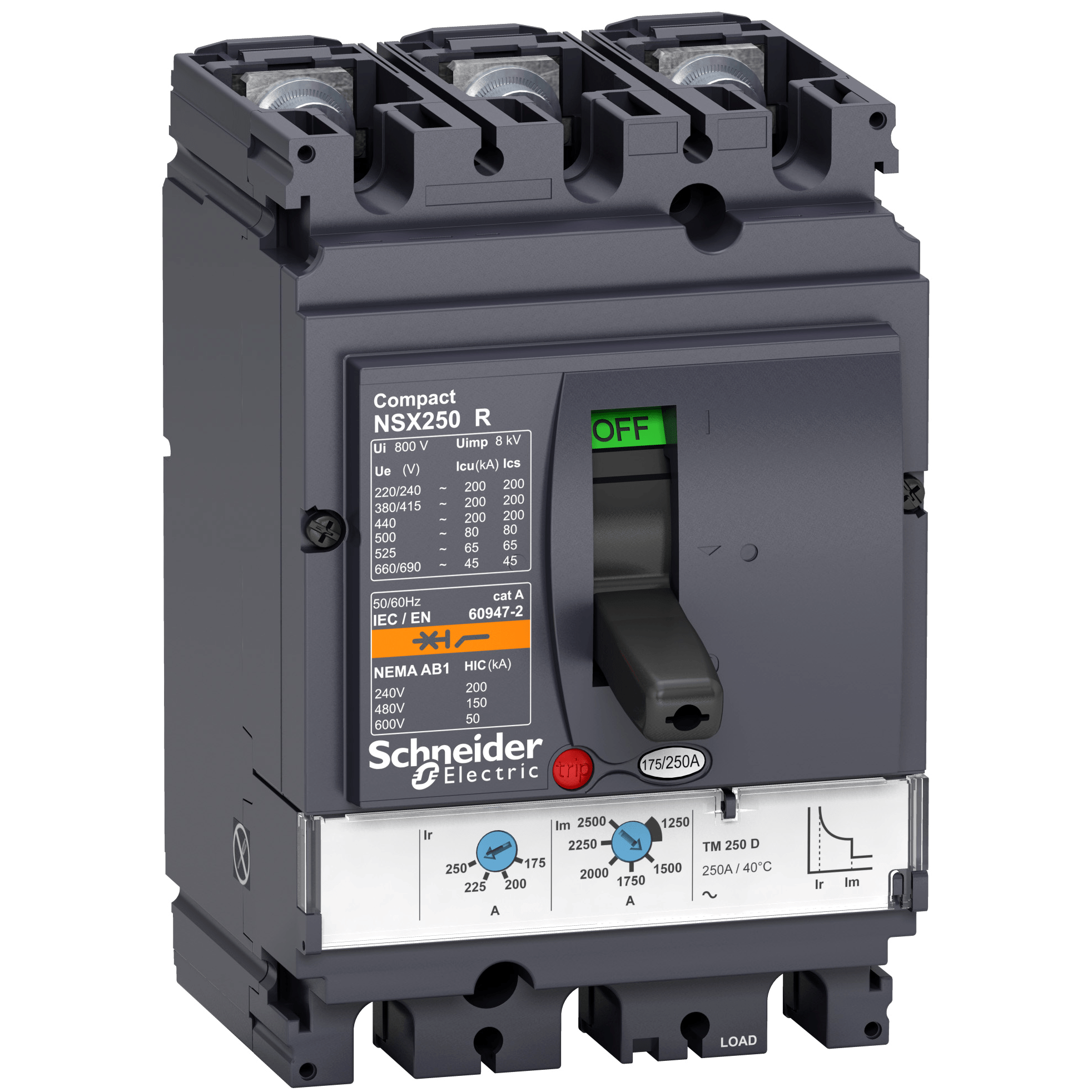 LV433204 - circuit breaker ComPact NSX100R, 200 kA at 415 VAC, TMD trip unit 63 A, 3 poles 3d Schneider Electric