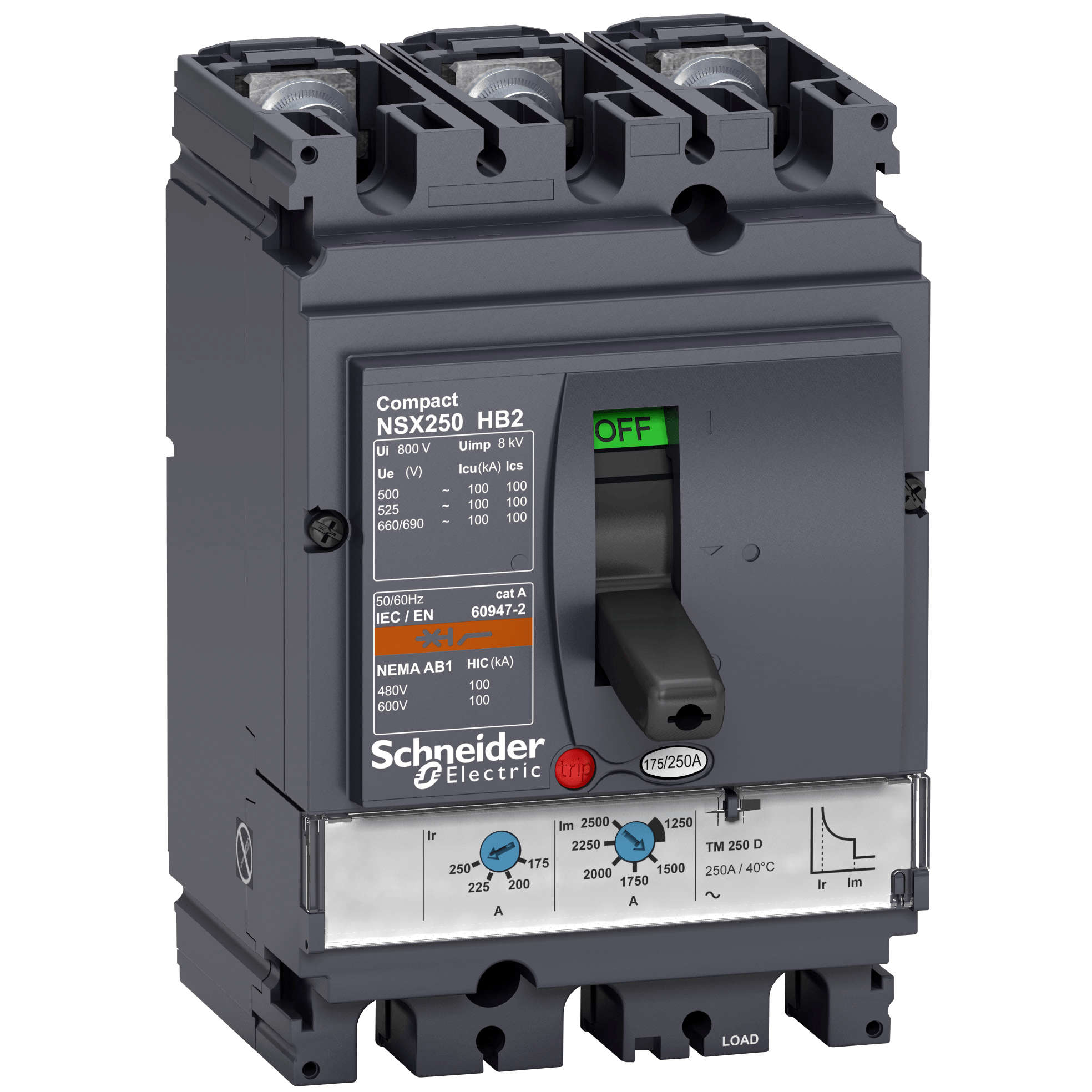LV433224 - circuit breaker ComPact NSX100HB2, 100 kA at 690 VAC, TMD trip unit 63 A, 3 poles 3d Schneider Electric
