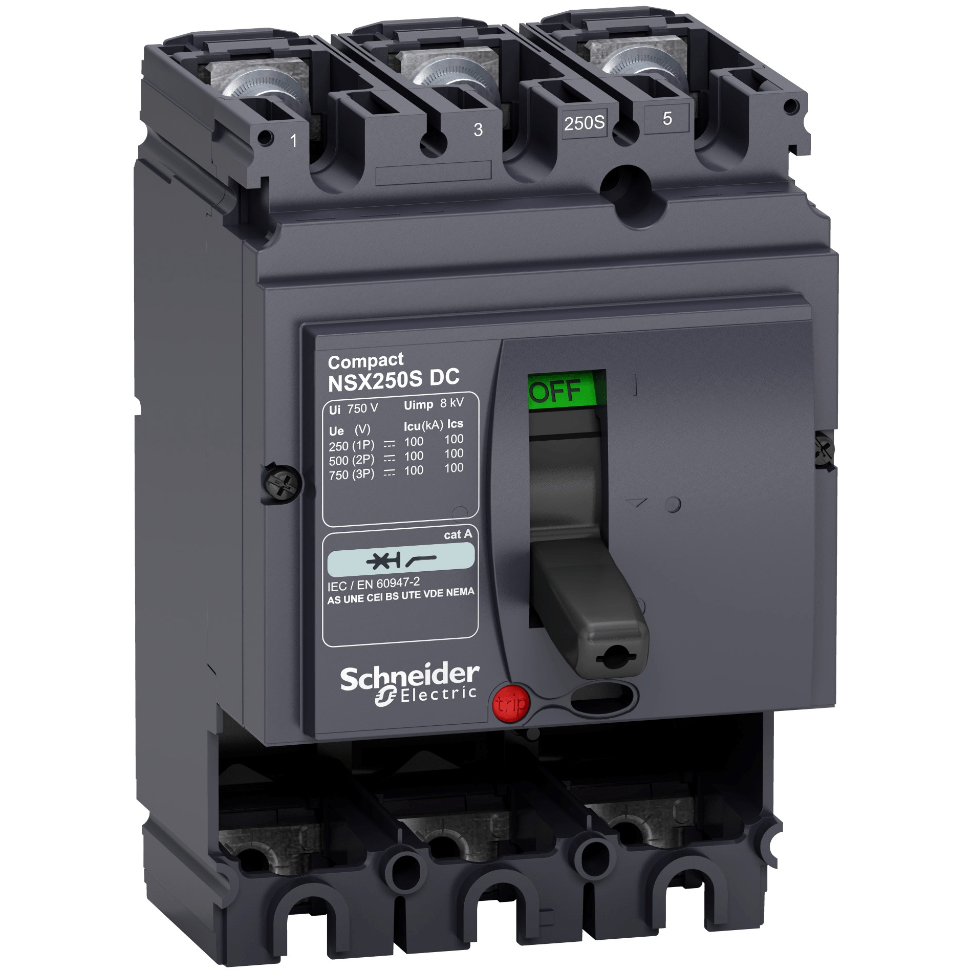 circuit breaker basic frame, ComPact NSX250S DC, 100 kA at 750 VDC, 250 A, without trip unit, 3 poles Schneider Electric