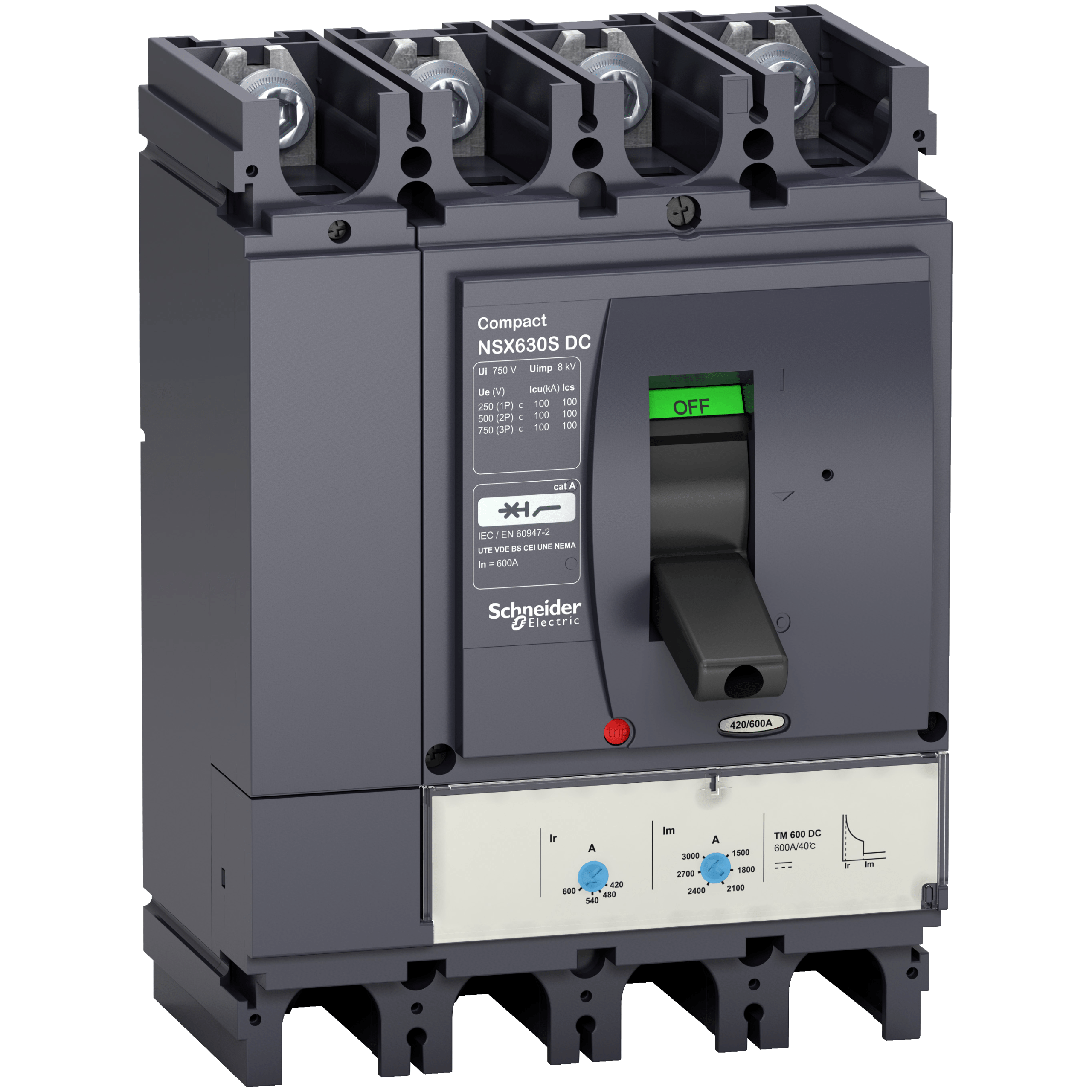LV438272 - circuit breaker ComPact NSX400S DC, 100 kA at 750 VDC, TM-DC trip unit, 400 A rating, 4 poles Schneider Electric