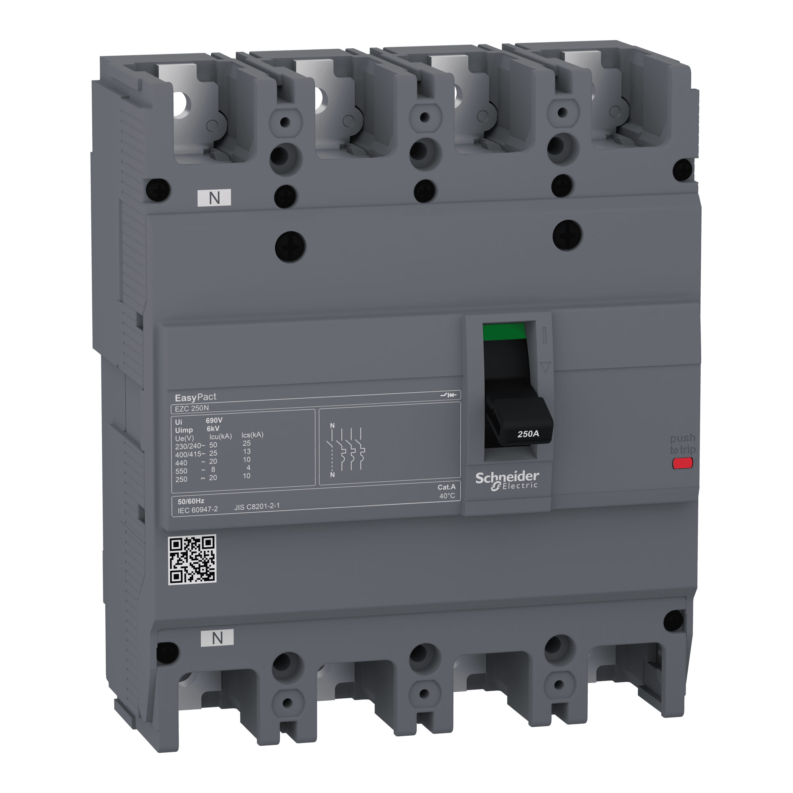 EZC250N4160 - circuit breaker Easypact EZC250N - TMD - 160 A - 4 poles 3d Schneider Electric