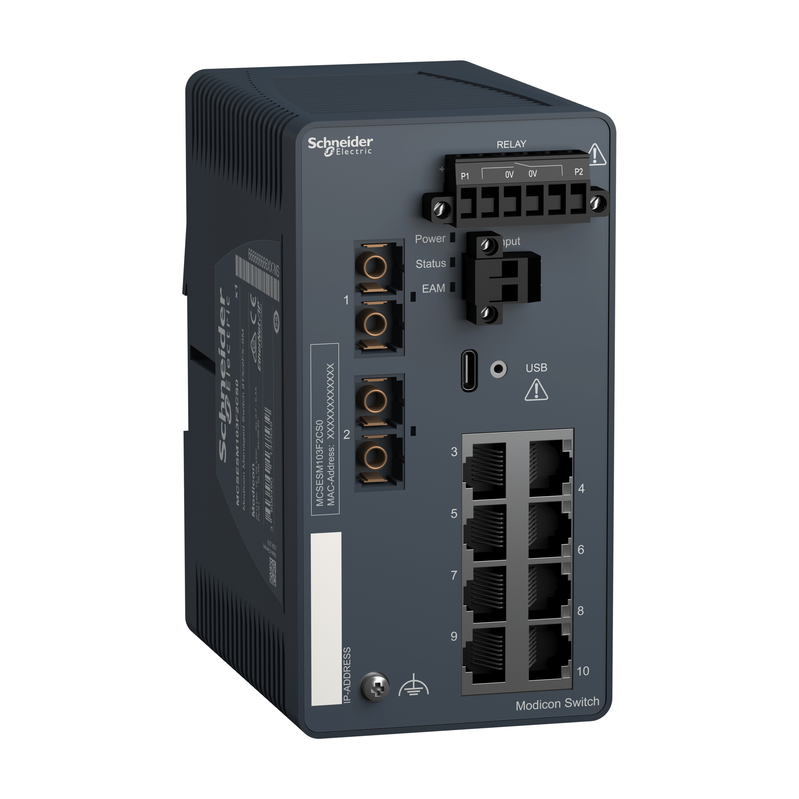MCSESM103F2CS0 - Modicon Managed Switch - 8 ports for copper + 2 ports for fiber optic single-mode Schneider Electric